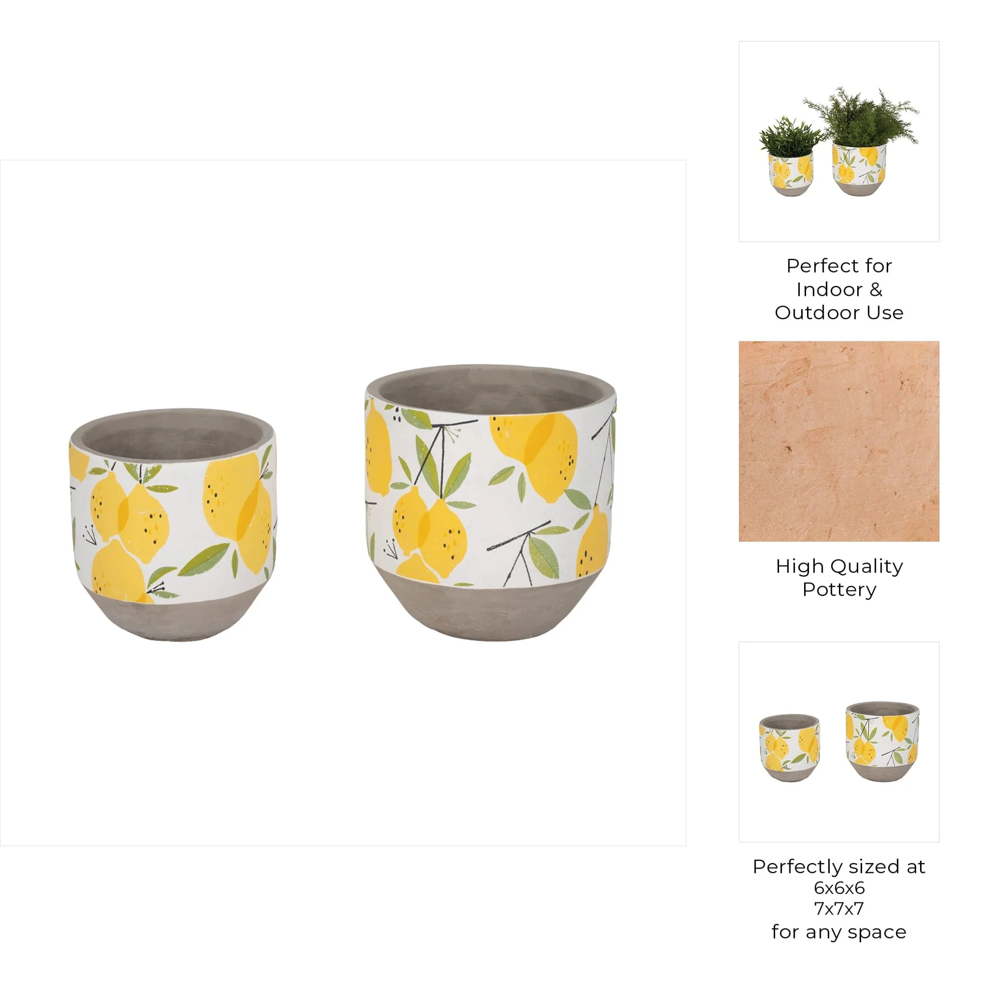 S/2 6/7" Growing Lemons Planter, Multi - Image 7