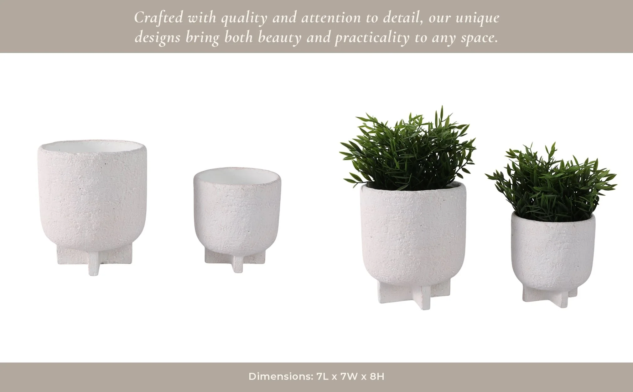 S/2 6/7" Modern Footed Planters, White - Image 11