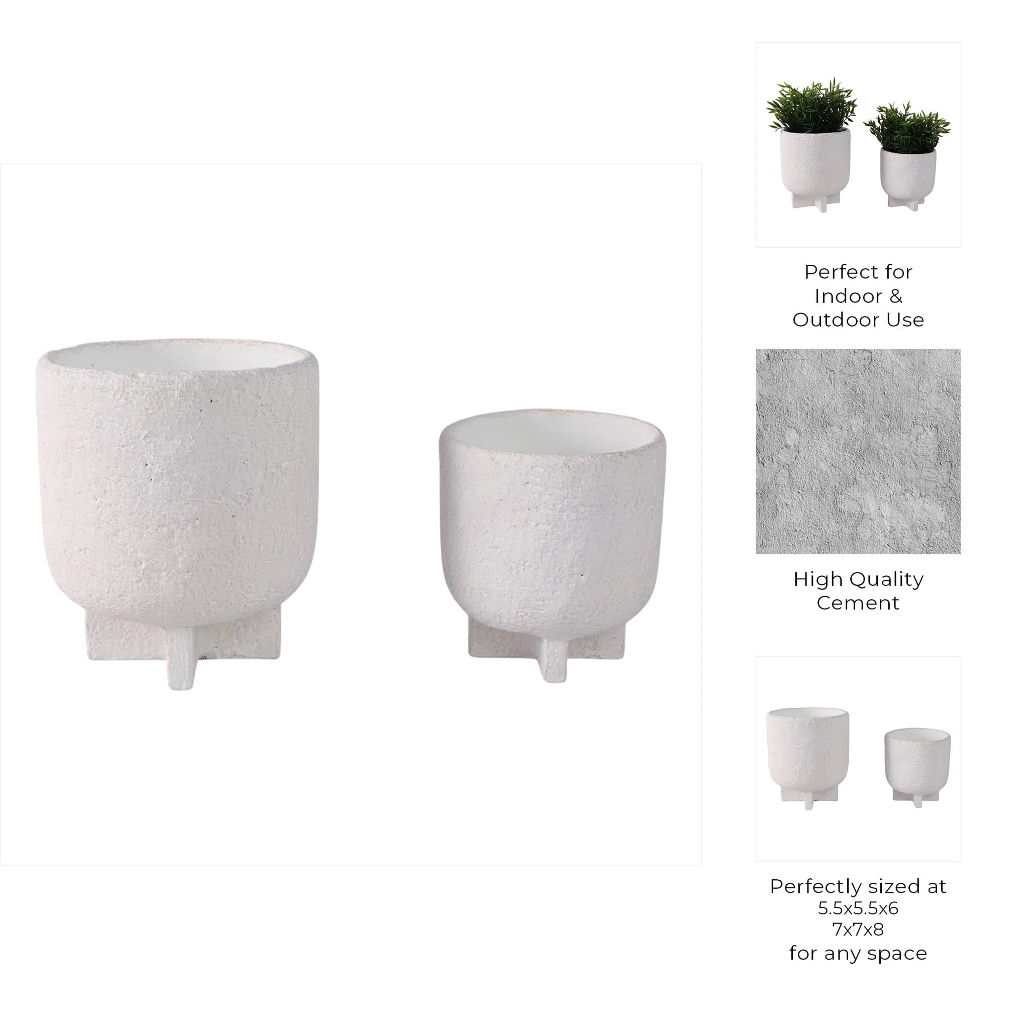 S/2 6/7" Modern Footed Planters, White - Image 8