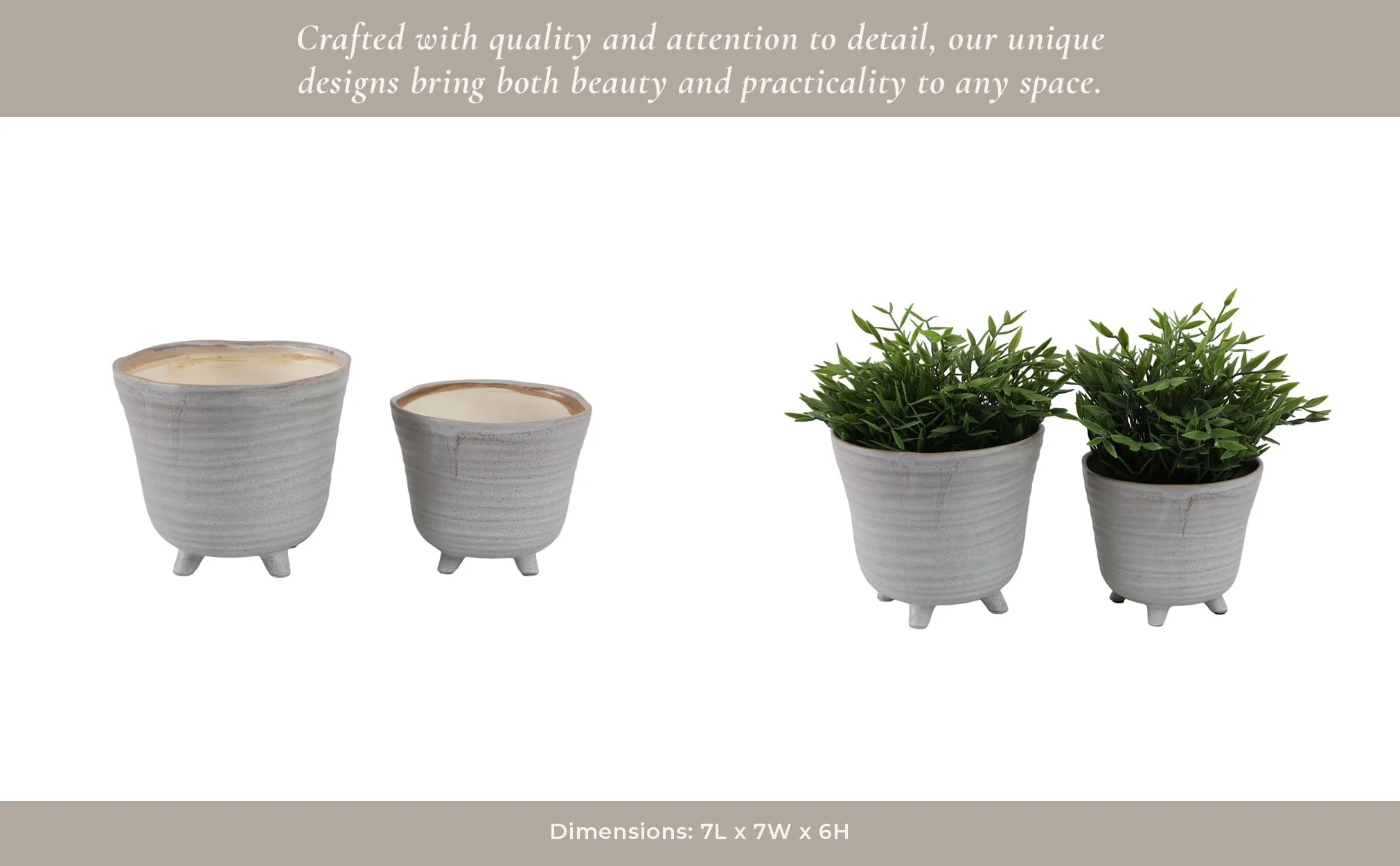 S/2 6/7" Organic Footed Planters, Ivory - Image 10