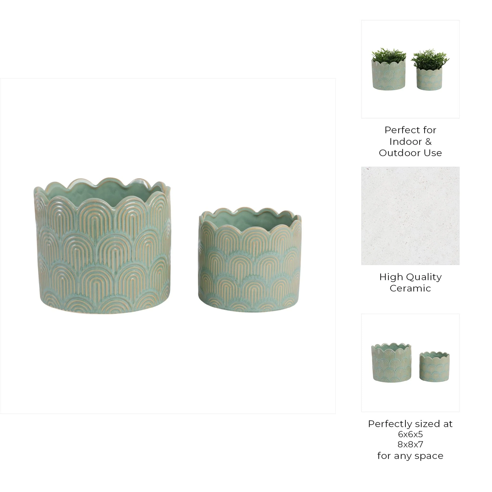 S/2 6/8"  Arch Planters, Sage Green - Image 8