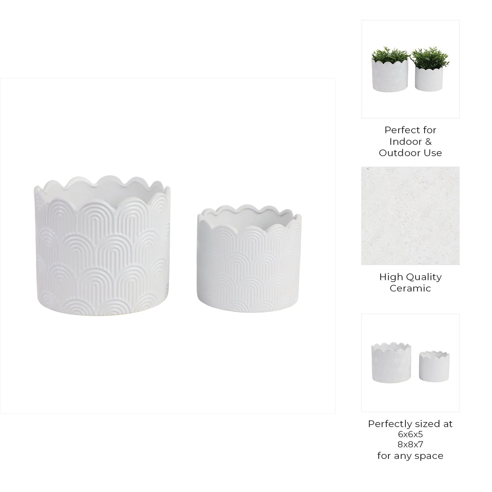 S/2 6/8"  Arch Planters,  White - Image 7