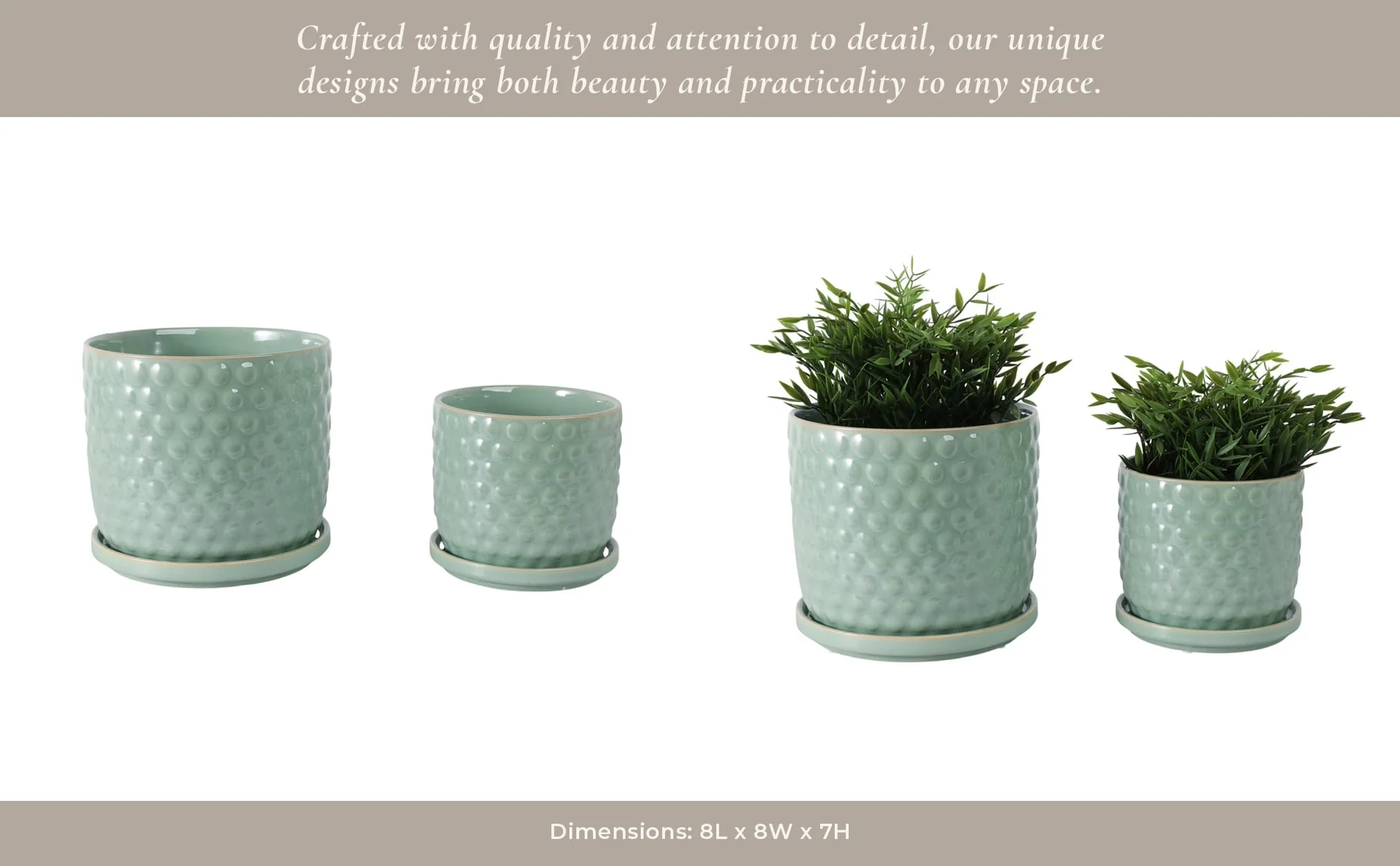 S/2 6/8" Bubble Planter W/ Saucer, Sage Green - Image 11
