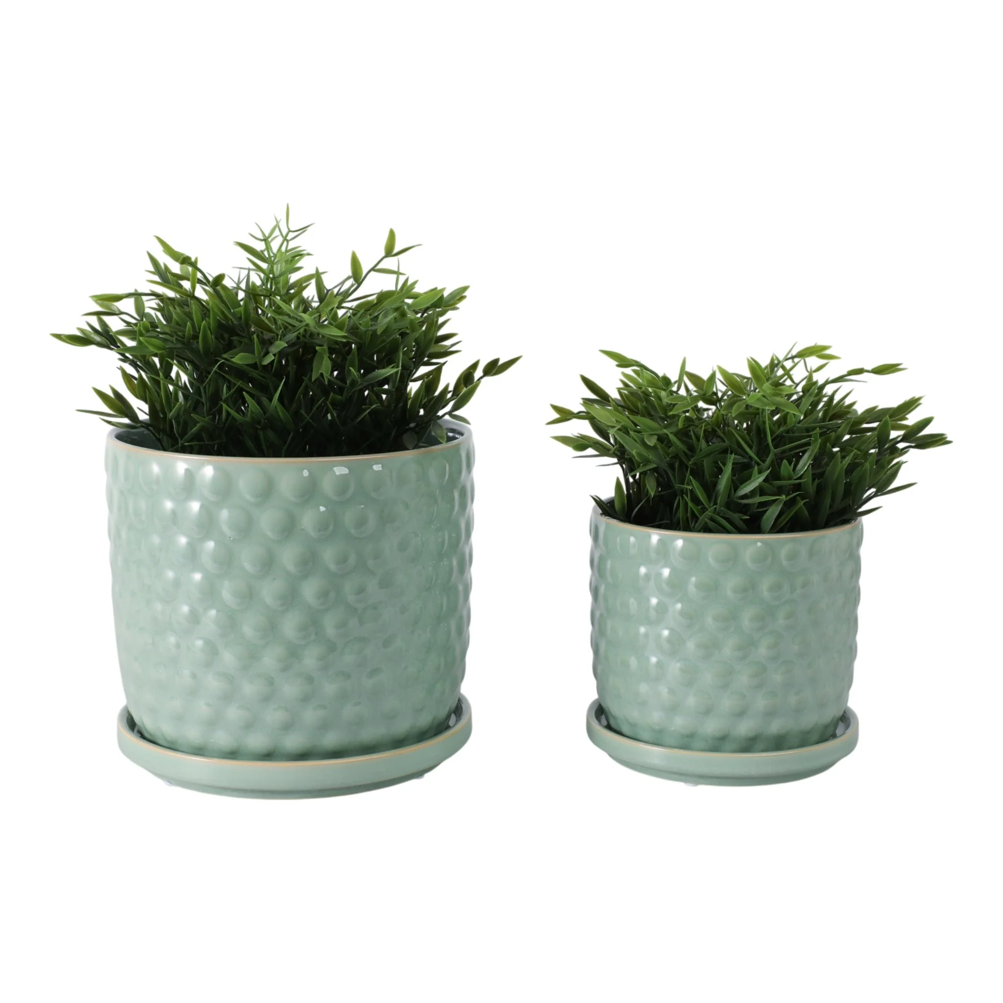 S/2 6/8" Bubble Planter W/ Saucer, Sage Green - Image 2
