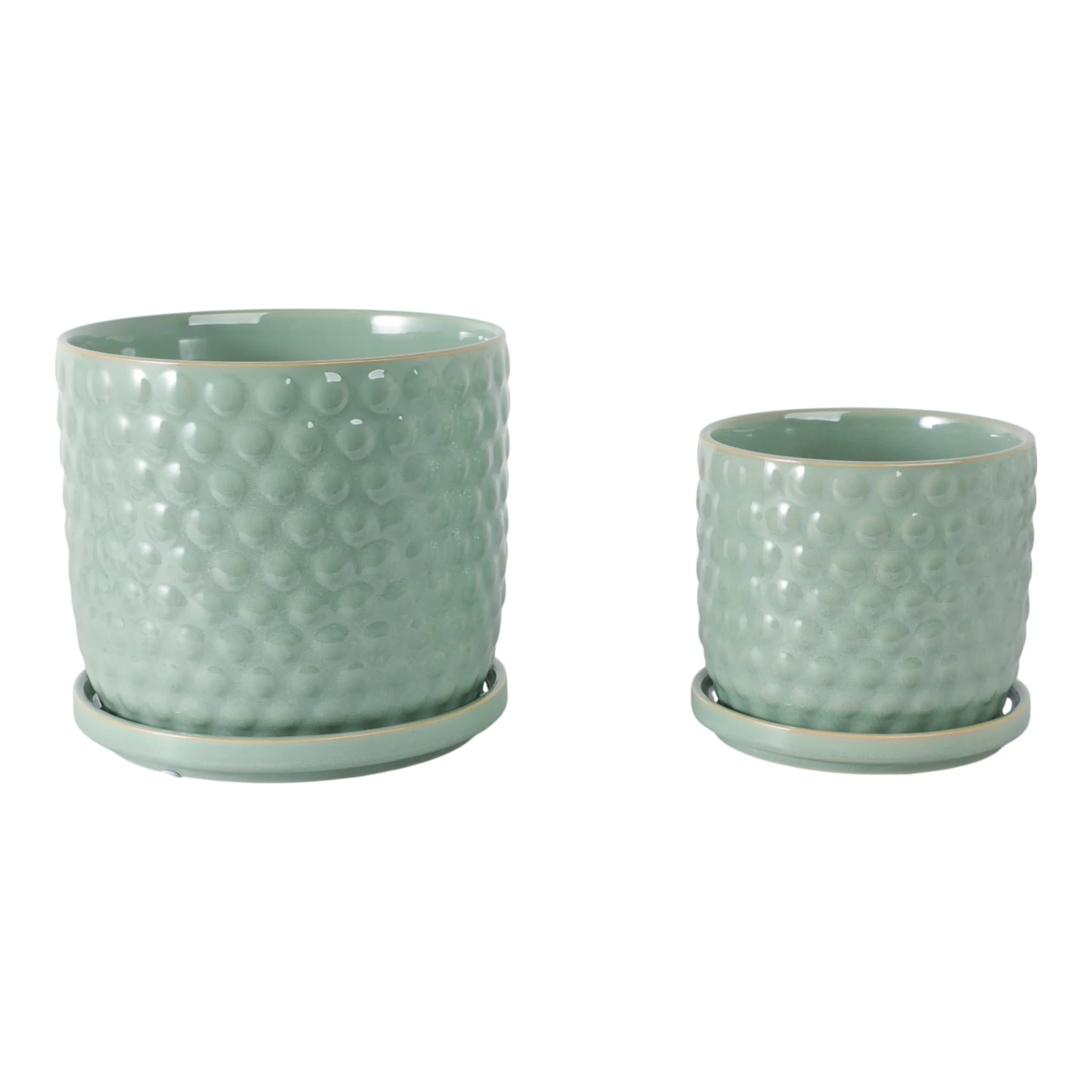 S/2 6/8" Bubble Planter W/ Saucer, Sage Green - Image 4