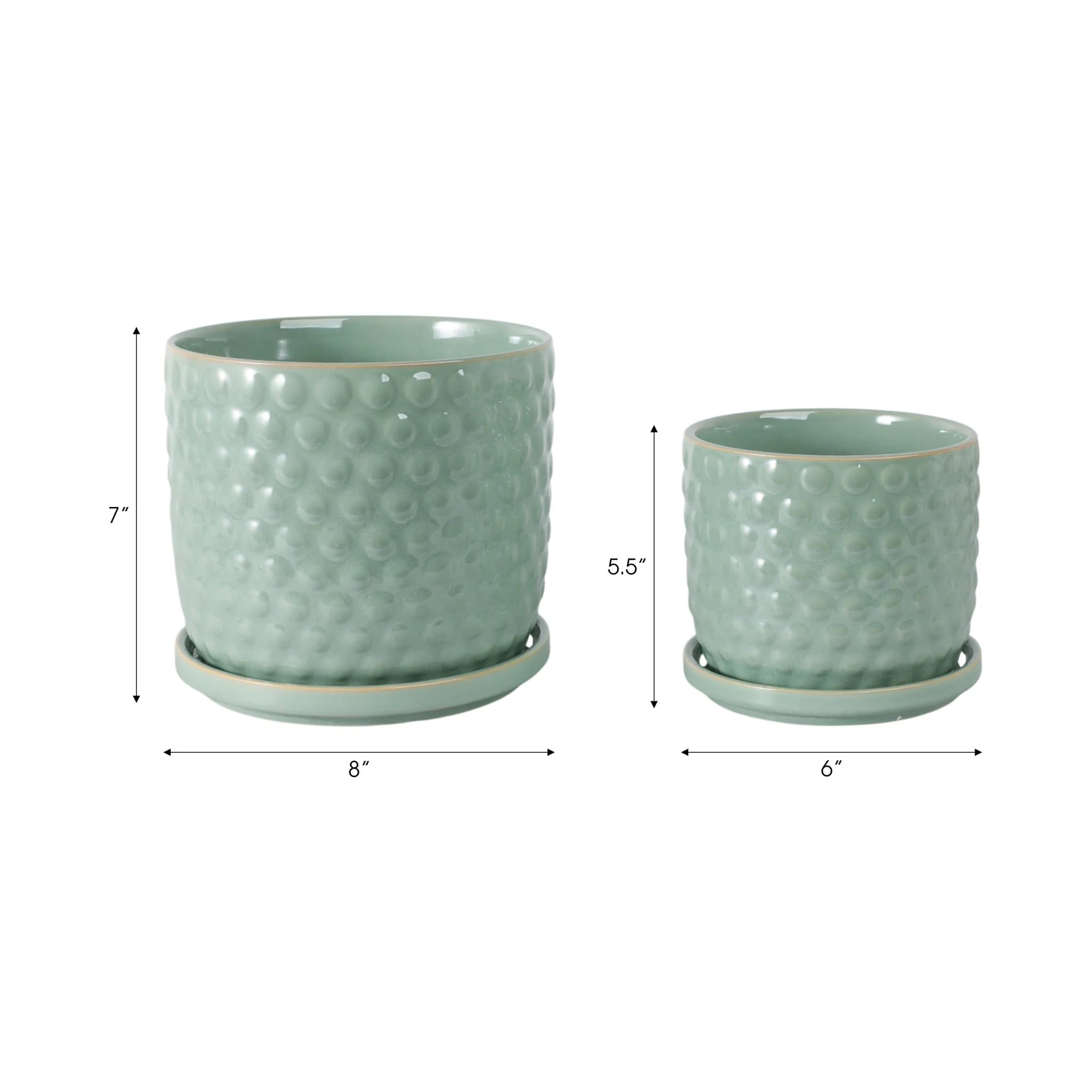 S/2 6/8" Bubble Planter W/ Saucer, Sage Green - Image 8
