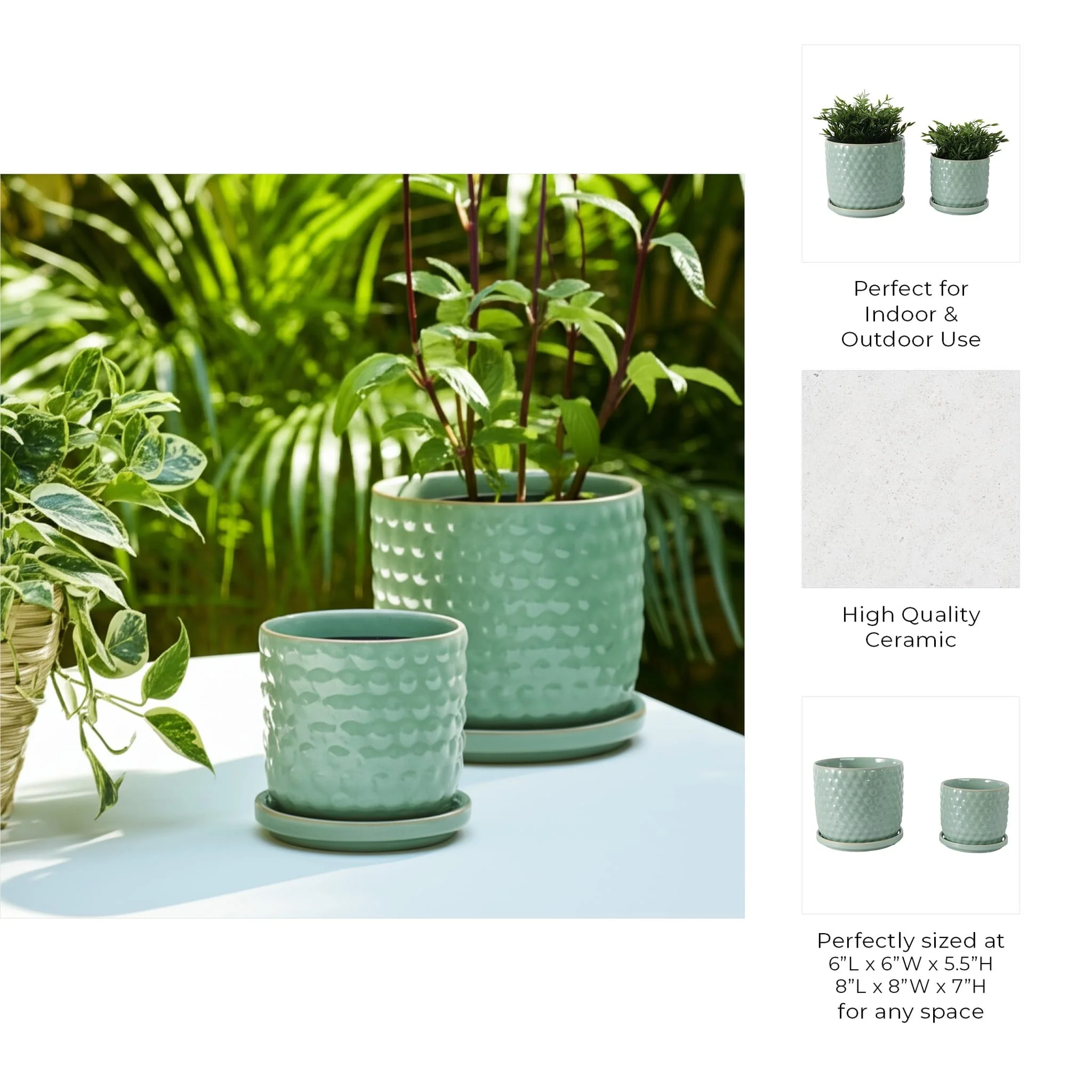 S/2 6/8" Bubble Planter W/ Saucer, Sage Green - Image 9