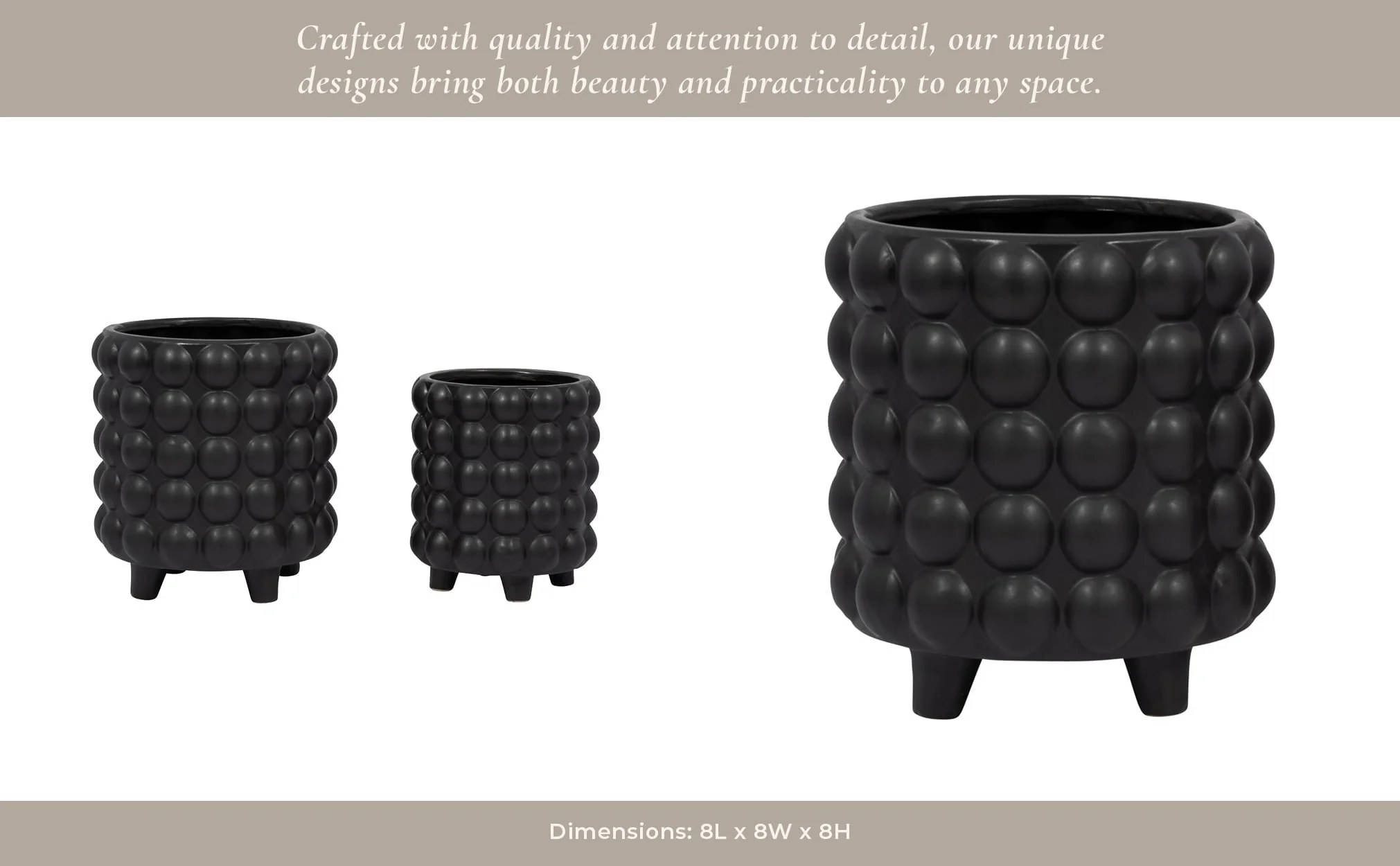 S/2 6/8" Bubble Planters, Matte Black - Image 13