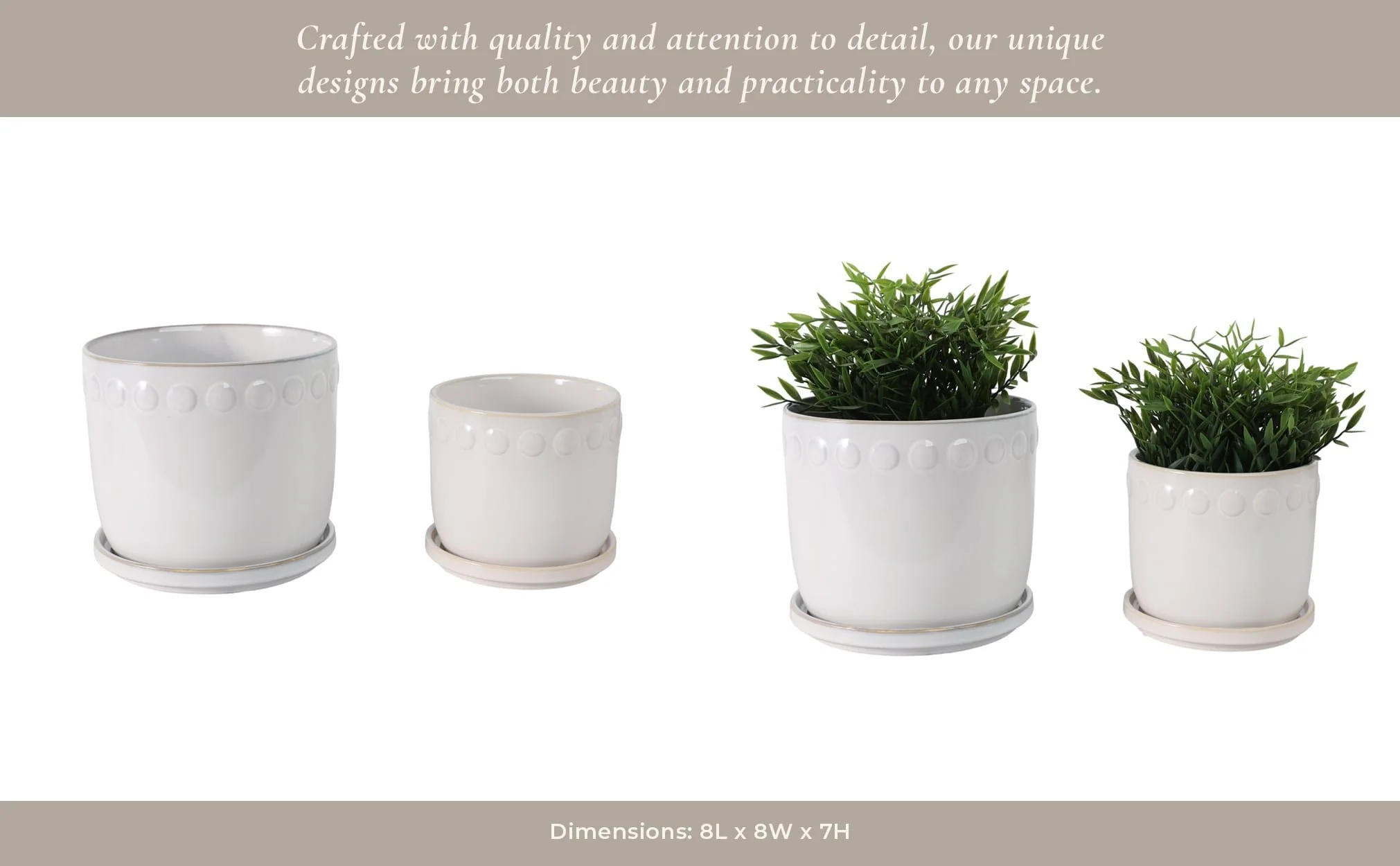 S/2 6/8" Bubble Trim Planter W/ Saucer, White - Image 13
