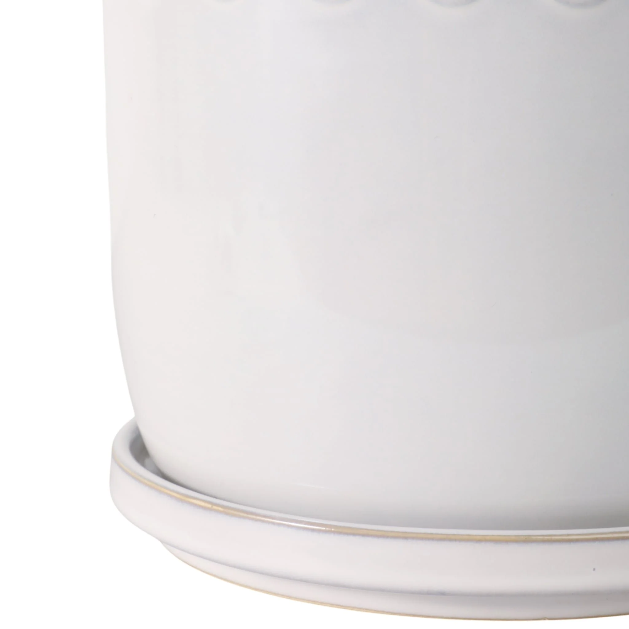 S/2 6/8" Bubble Trim Planter W/ Saucer, White - Image 5