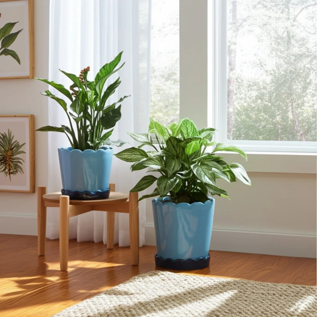 S/2 6/8" Color Block Scallop Edge Planters, Blue - Image 10