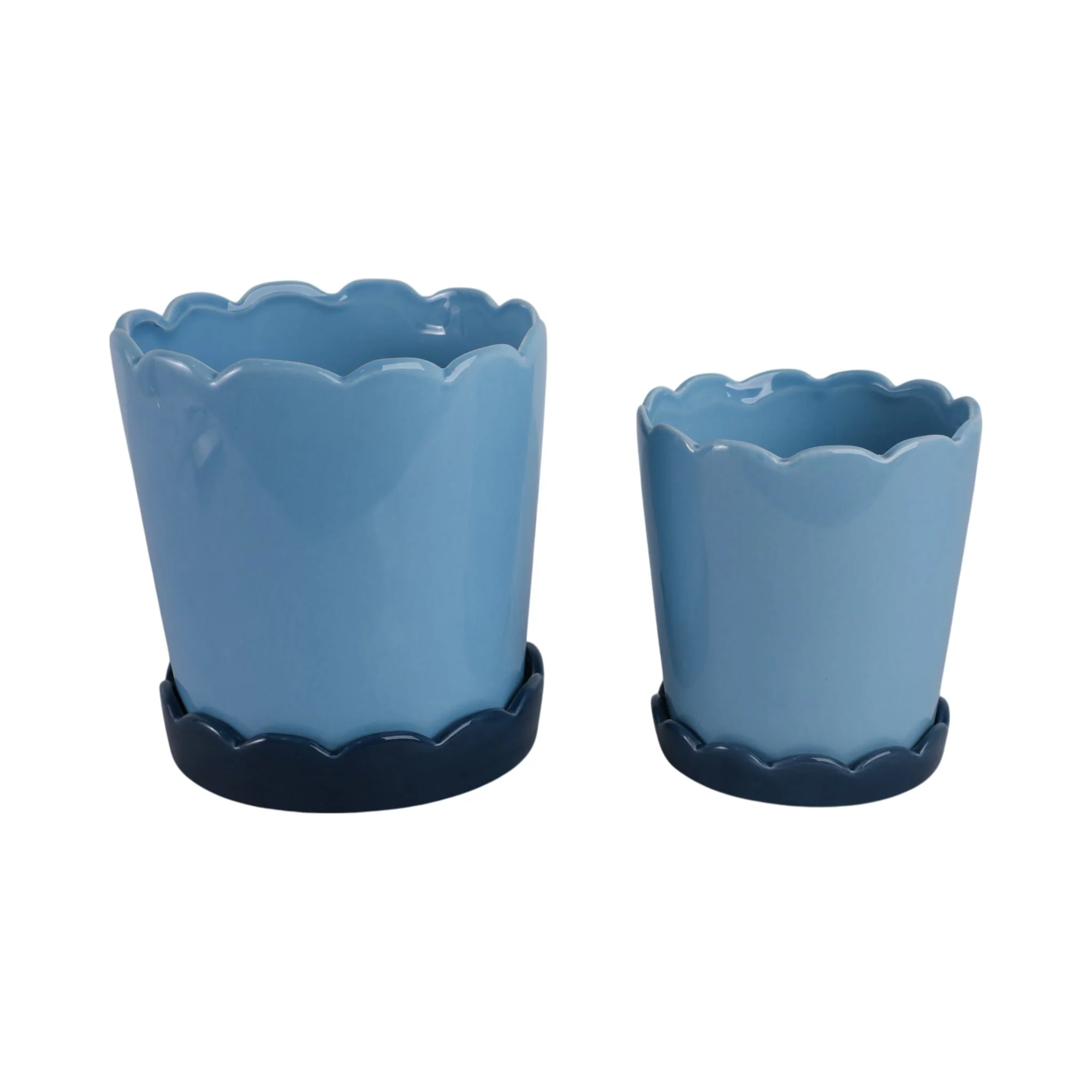 S/2 6/8" Color Block Scallop Edge Planters, Blue - Image 3
