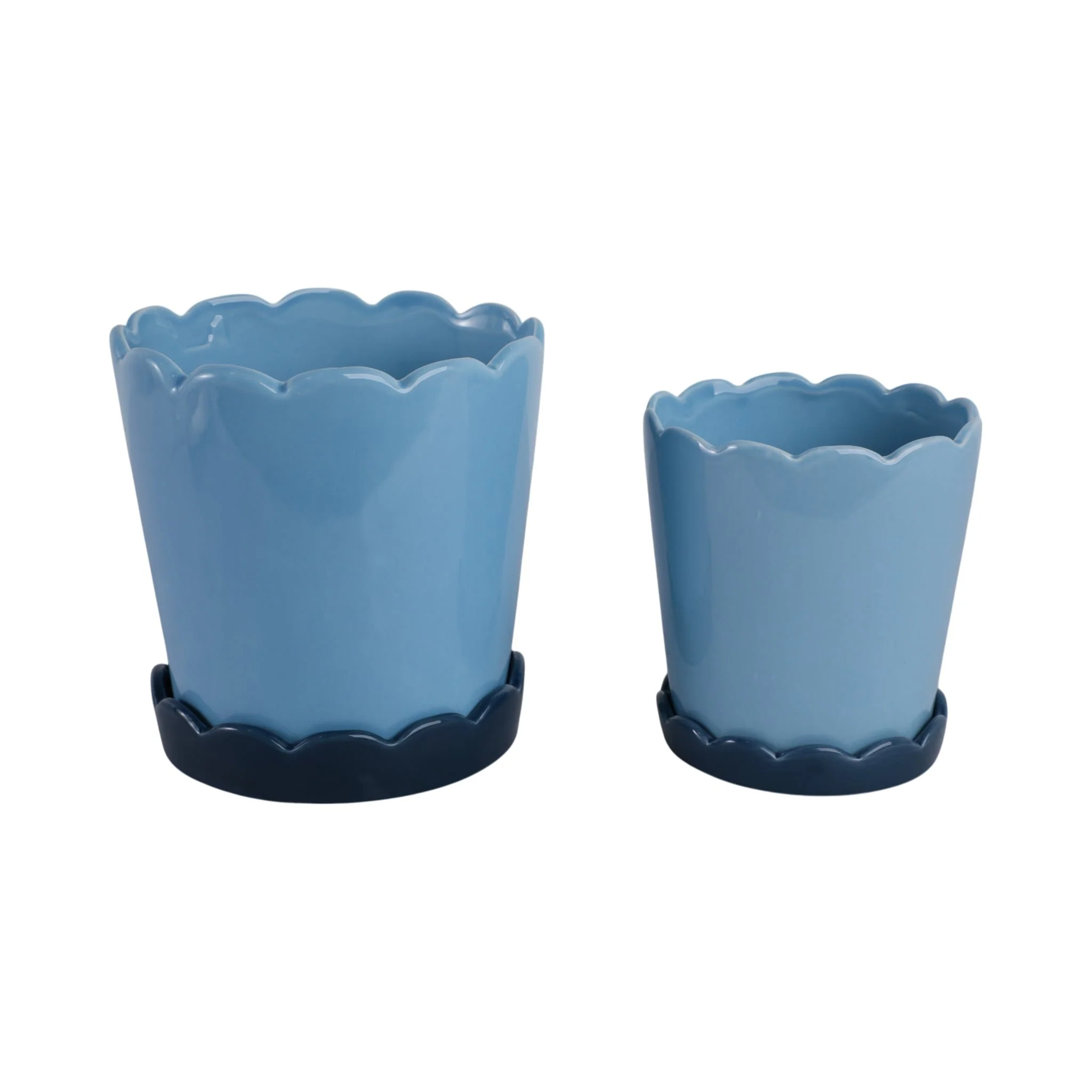 S/2 6/8" Color Block Scallop Edge Planters, Blue - Image 4