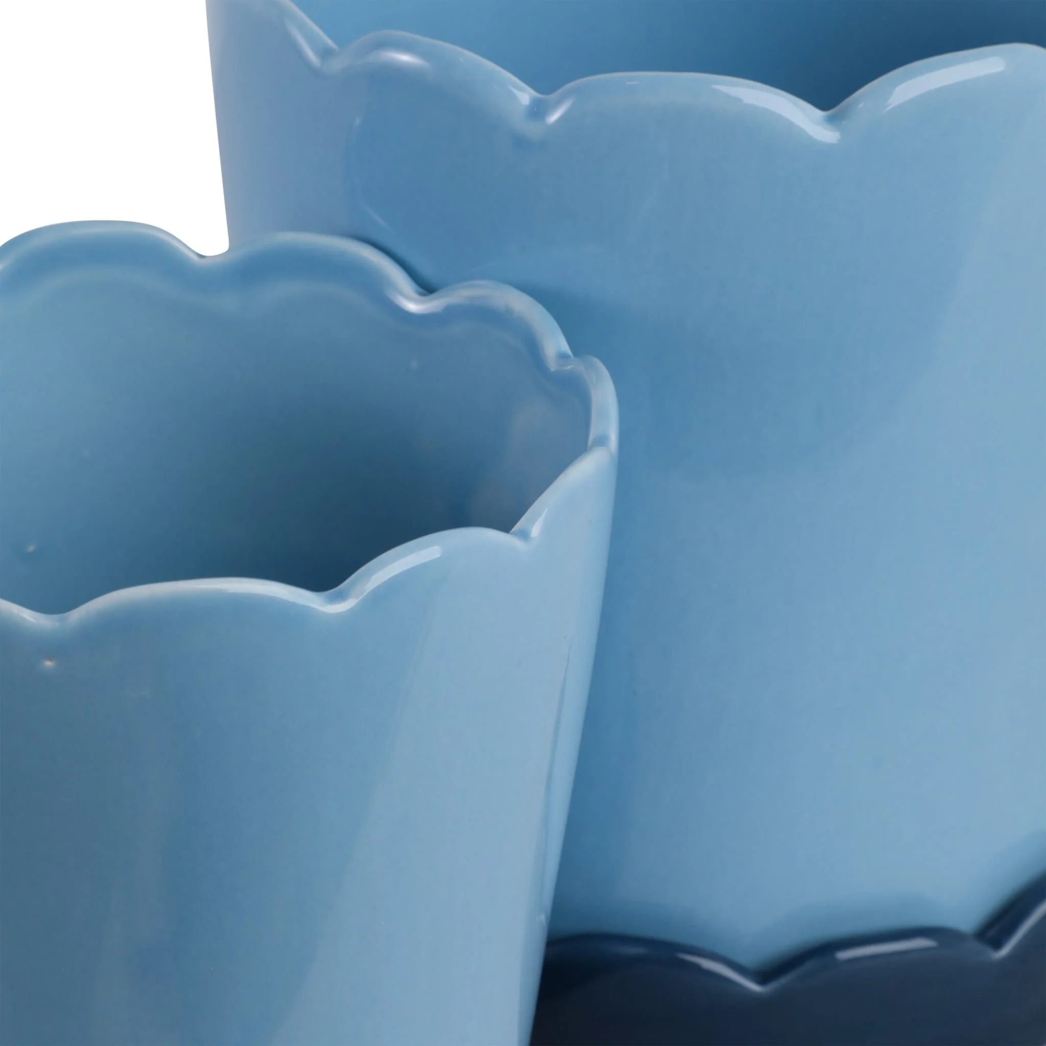 S/2 6/8" Color Block Scallop Edge Planters, Blue - Image 6