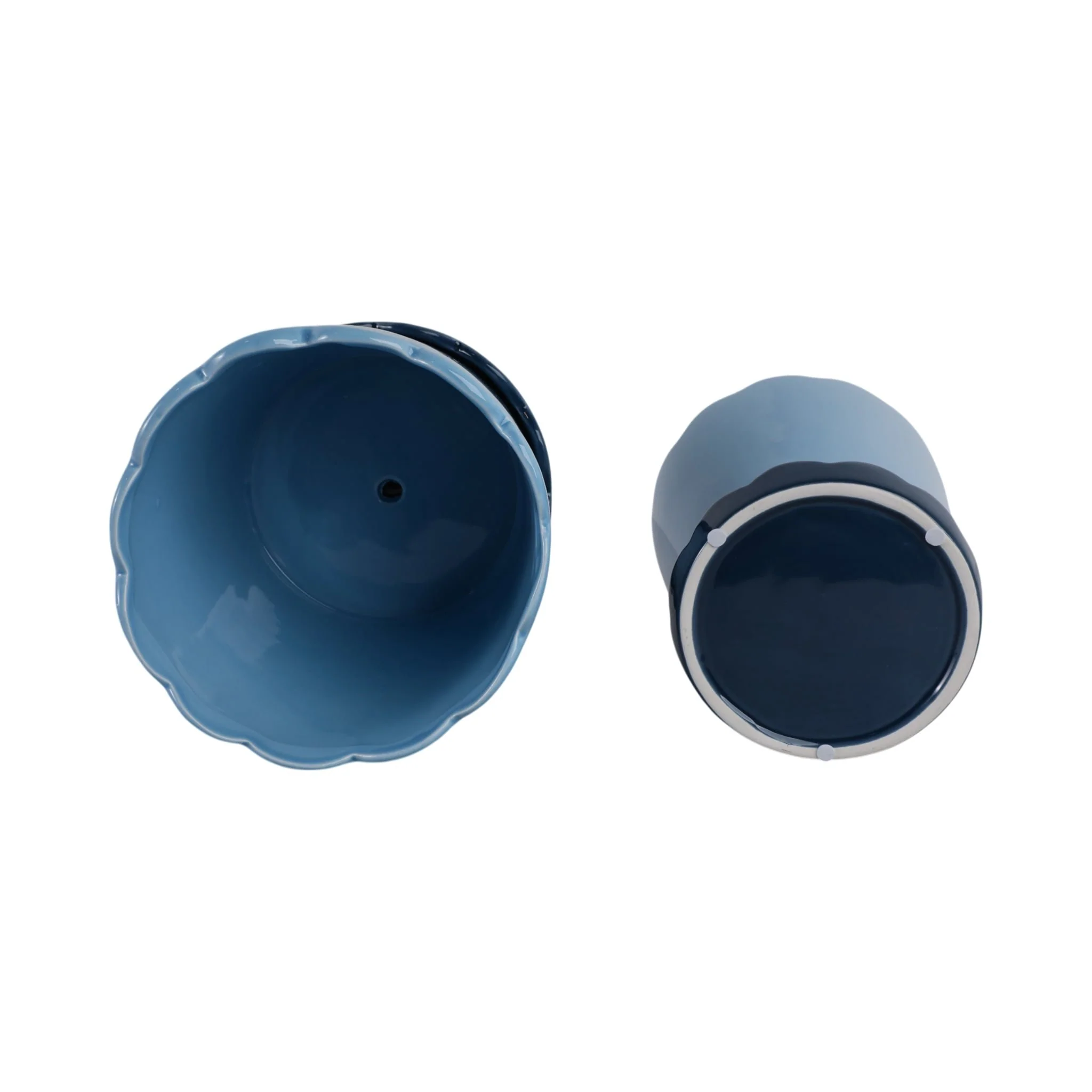S/2 6/8" Color Block Scallop Edge Planters, Blue - Image 7