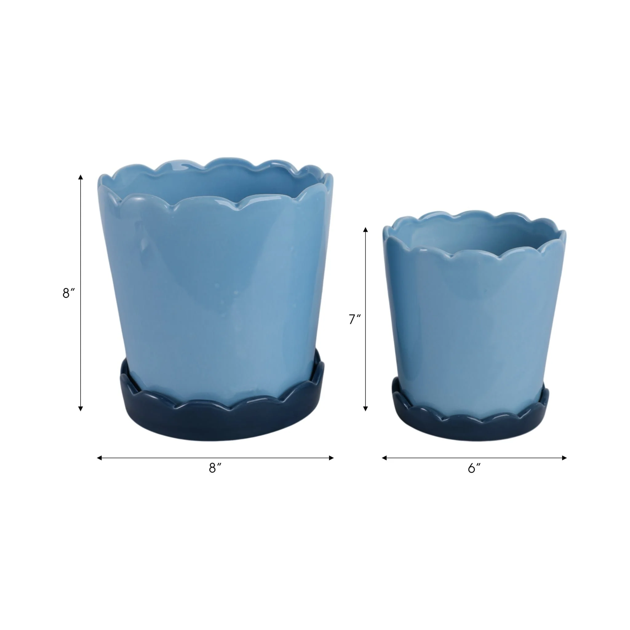 S/2 6/8" Color Block Scallop Edge Planters, Blue - Image 8
