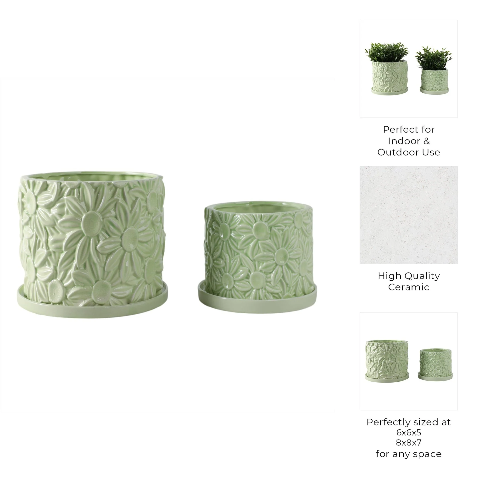 S/2 6/8" Daisy Flower Planter, Green - Image 9