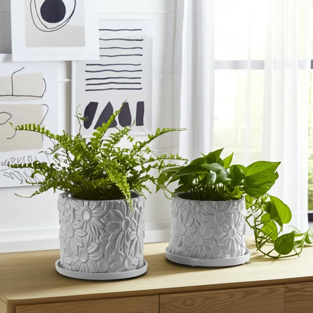 S/2 6/8" Daisy Flower Planter, White - Image 10