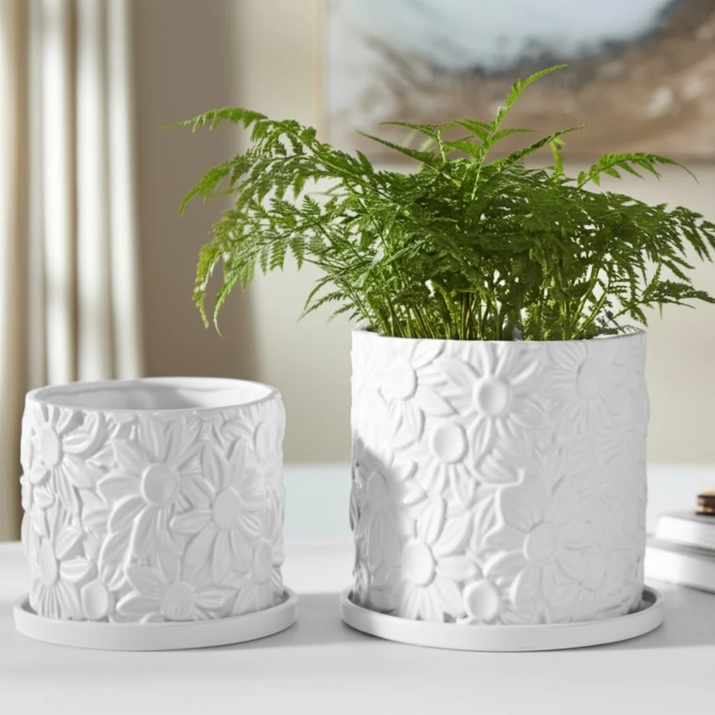 S/2 6/8" Daisy Flower Planter, White - Image 11