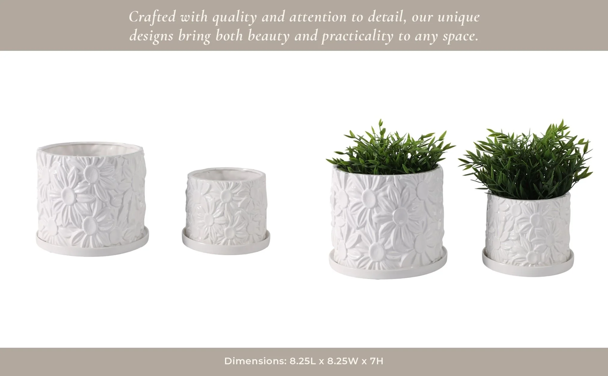 S/2 6/8" Daisy Flower Planter, White - Image 12