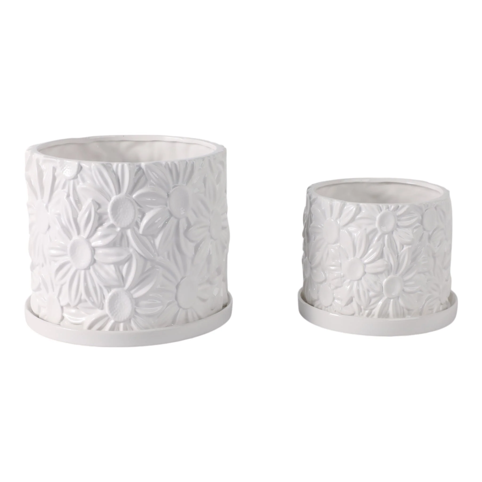 S/2 6/8" Daisy Flower Planter, White - Image 3