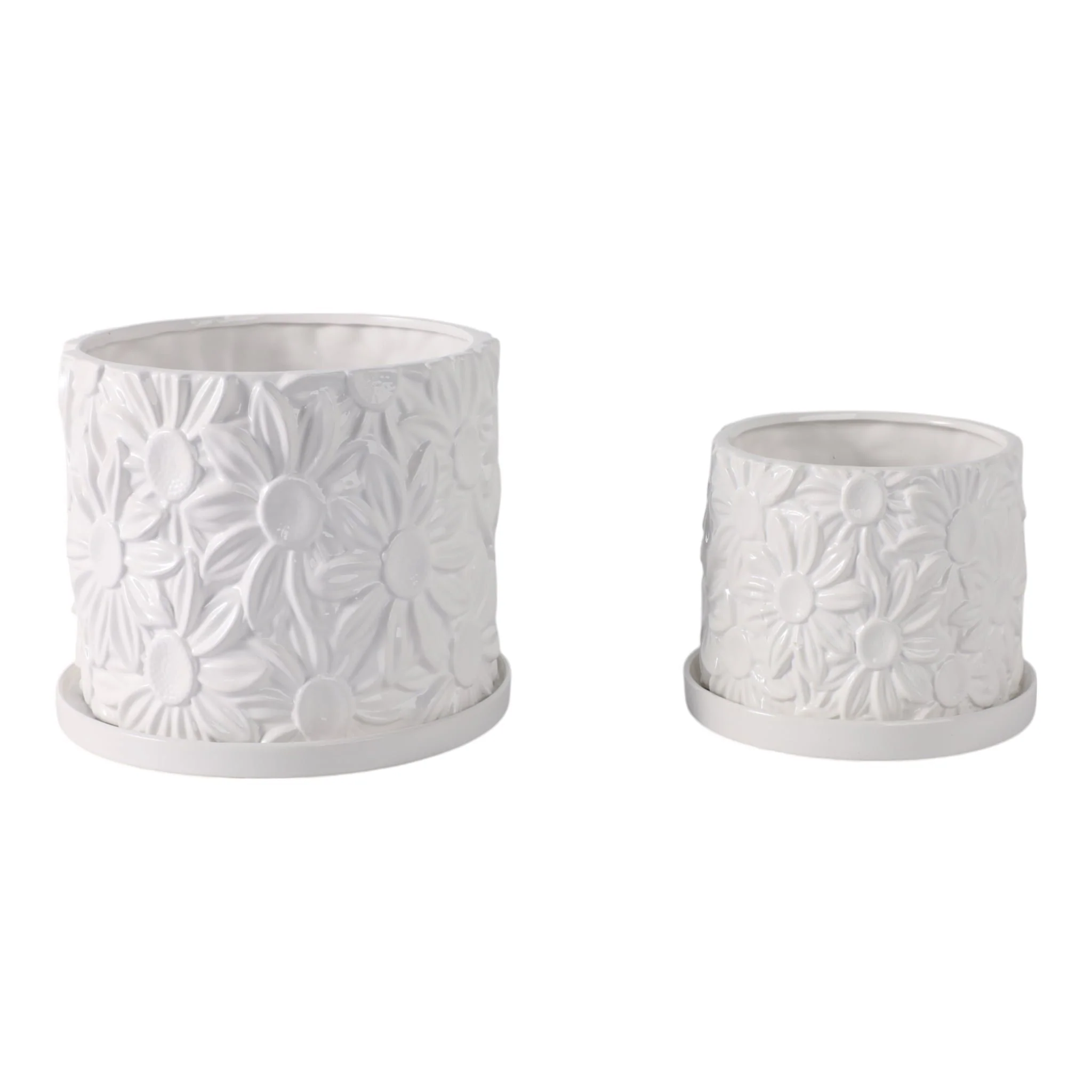 S/2 6/8" Daisy Flower Planter, White - Image 4