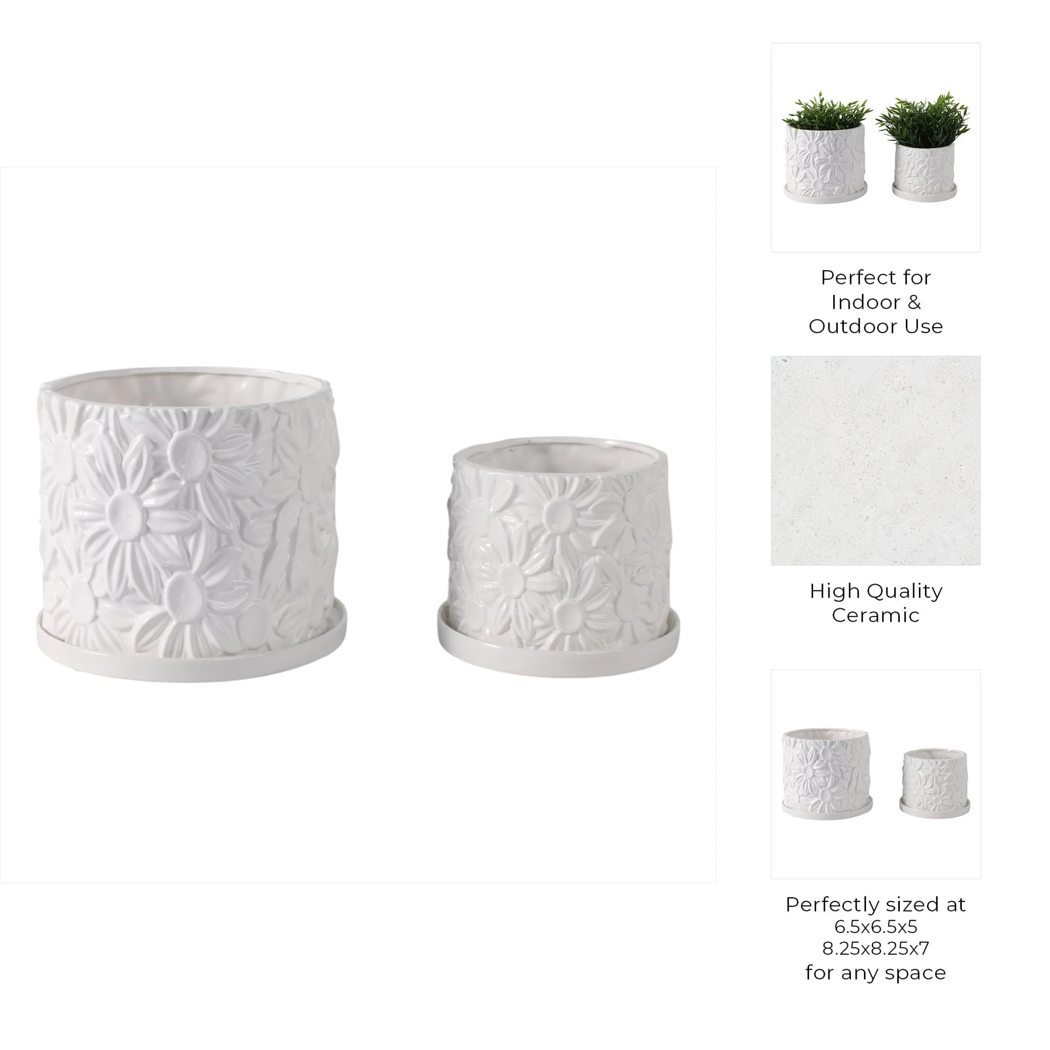 S/2 6/8" Daisy Flower Planter, White - Image 9