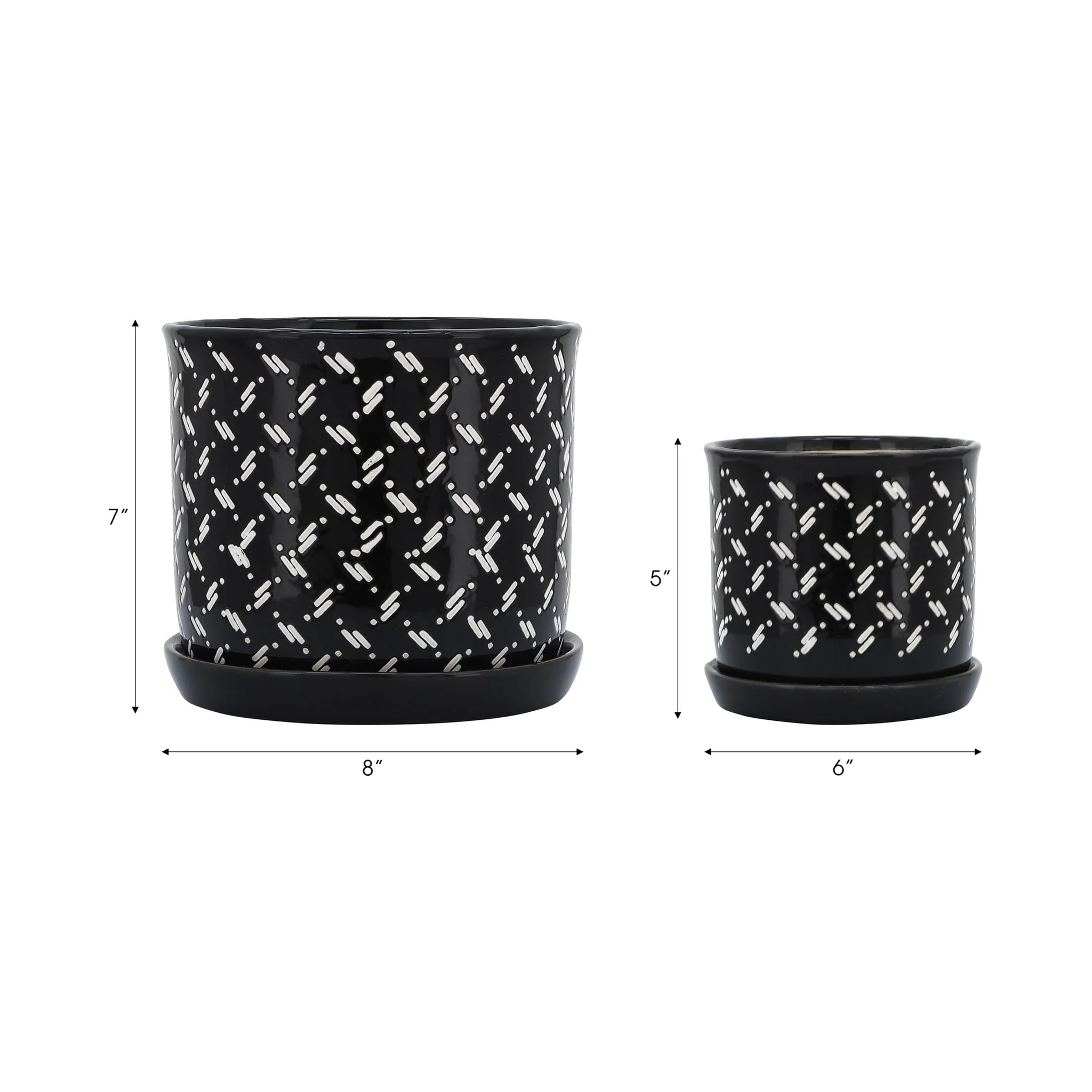 S/2 6/8" Dots Planter W/ Saucer, Black - Image 2