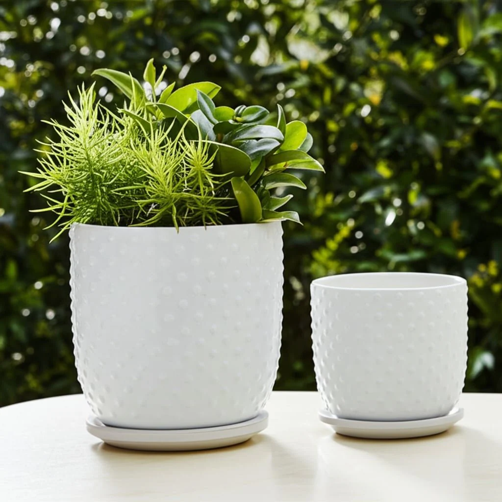 S/2 6/8" Dotted Planter W/ Saucer, White - Image 12