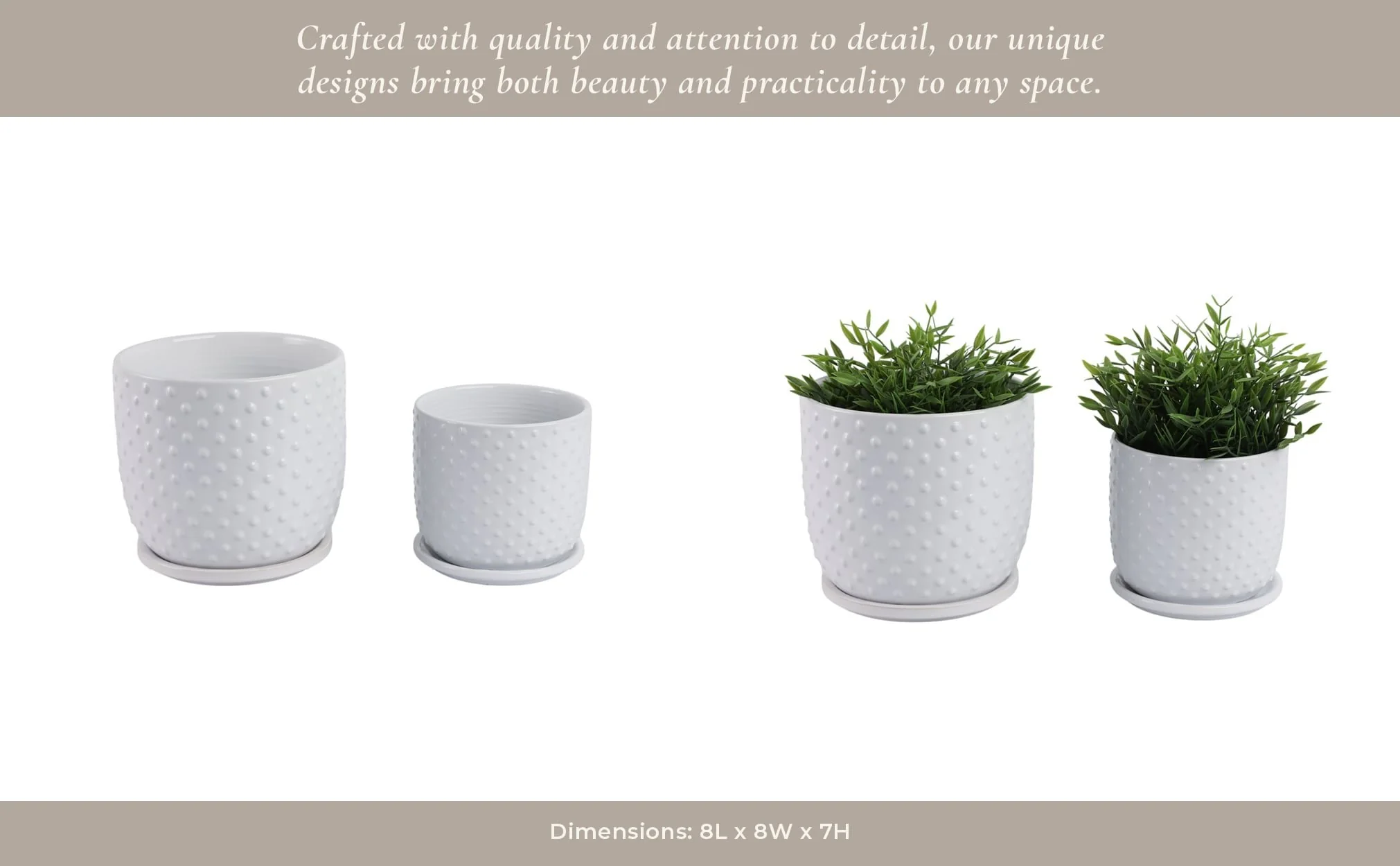 S/2 6/8" Dotted Planter W/ Saucer, White - Image 13