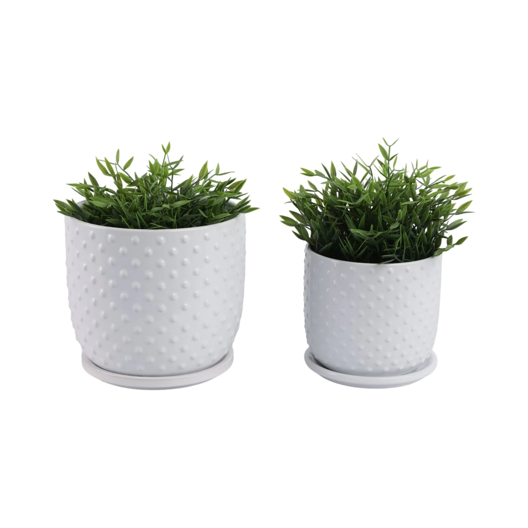 S/2 6/8" Dotted Planter W/ Saucer, White - Image 2
