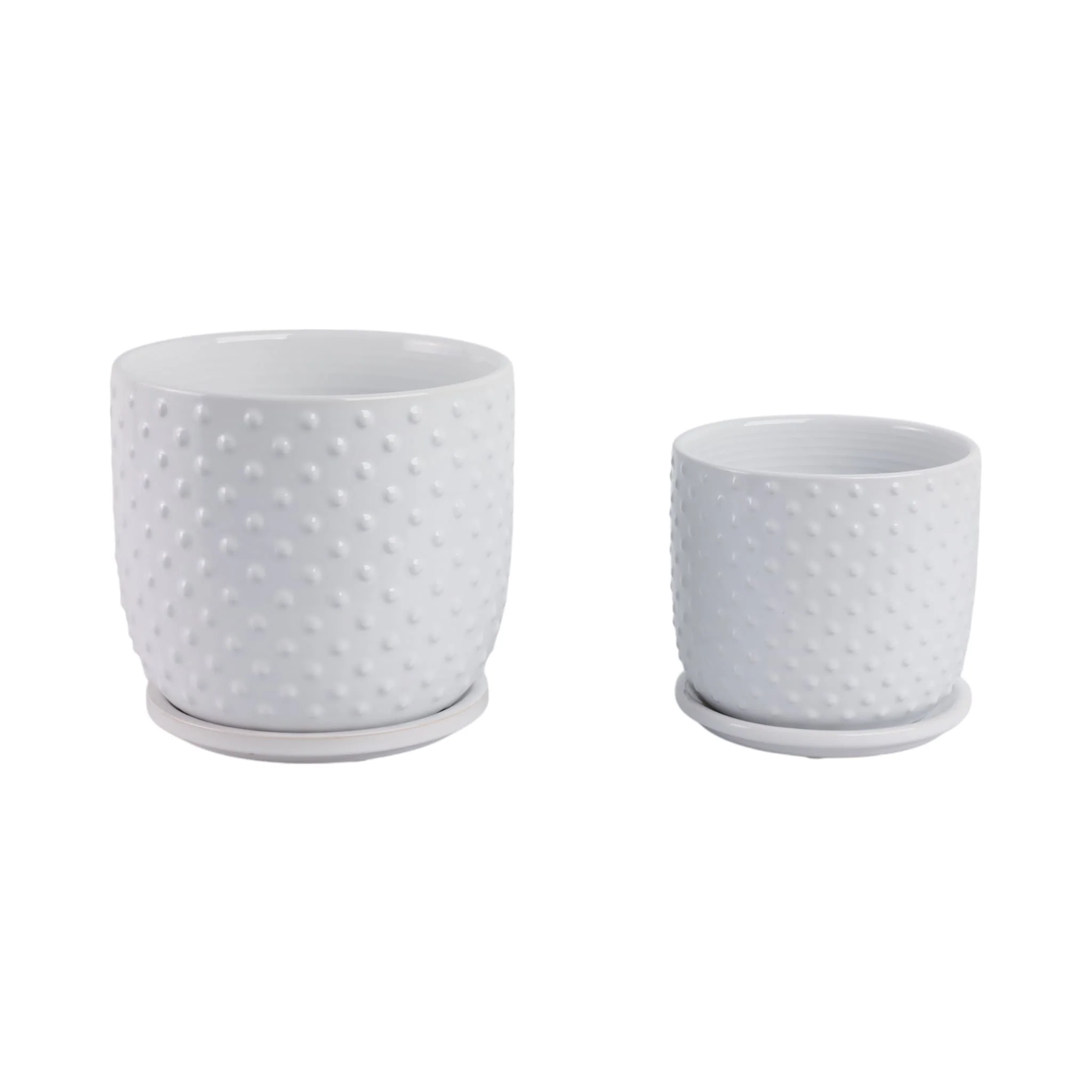 S/2 6/8" Dotted Planter W/ Saucer, White - Image 3