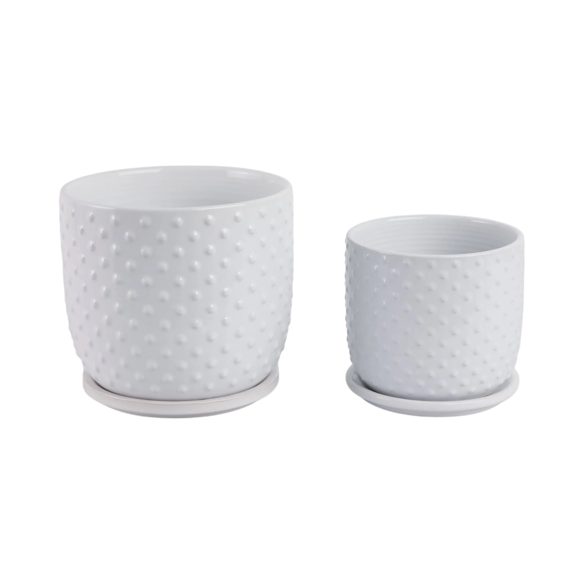 S/2 6/8" Dotted Planter W/ Saucer, White - Image 4