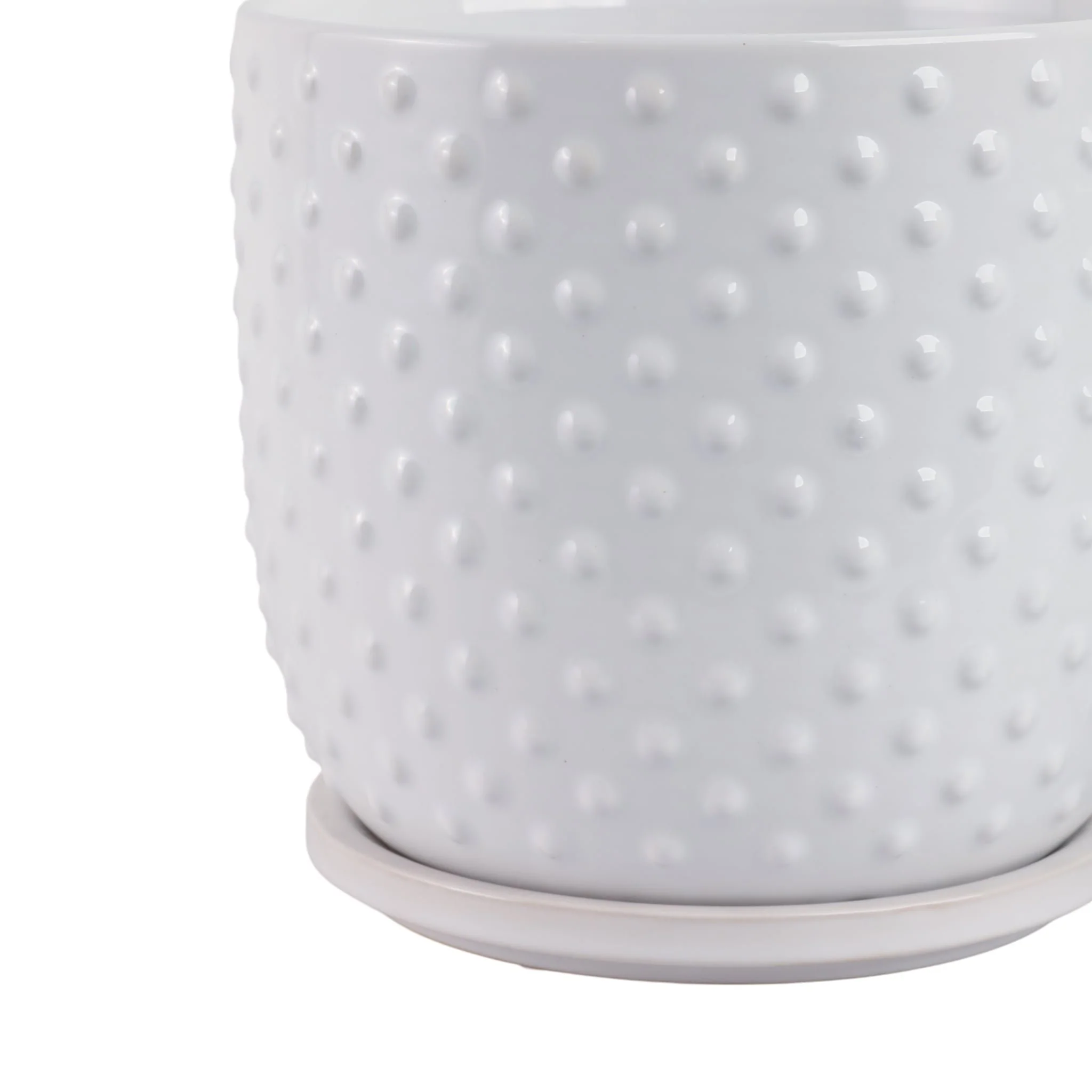 S/2 6/8" Dotted Planter W/ Saucer, White - Image 5