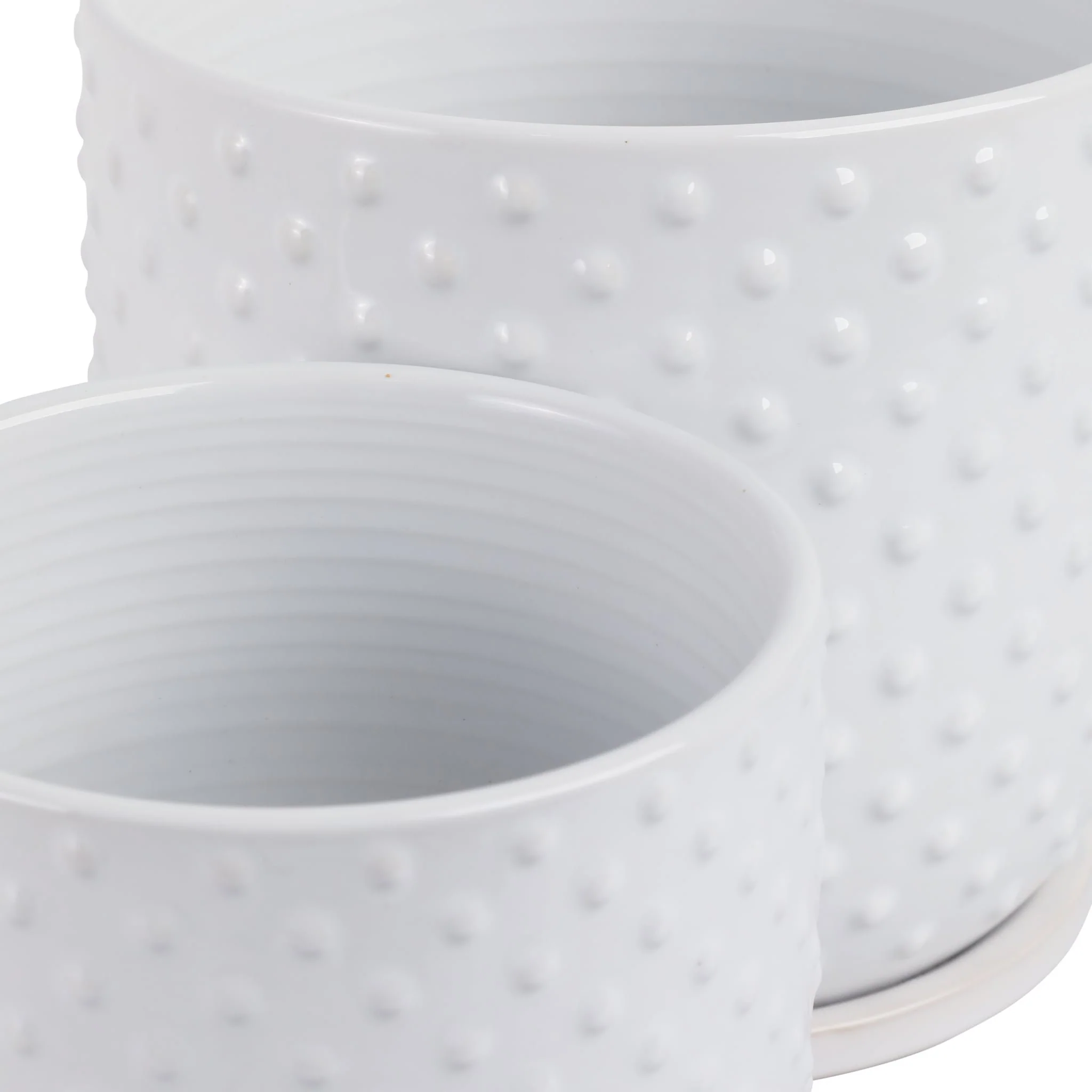 S/2 6/8" Dotted Planter W/ Saucer, White - Image 6