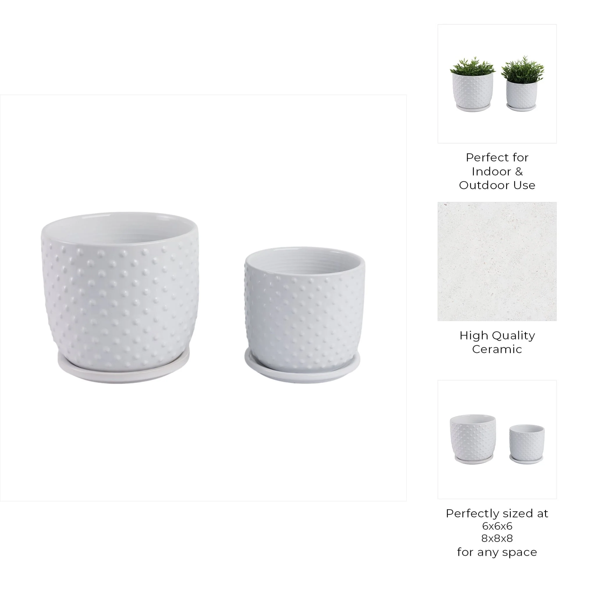 S/2 6/8" Dotted Planter W/ Saucer, White - Image 9
