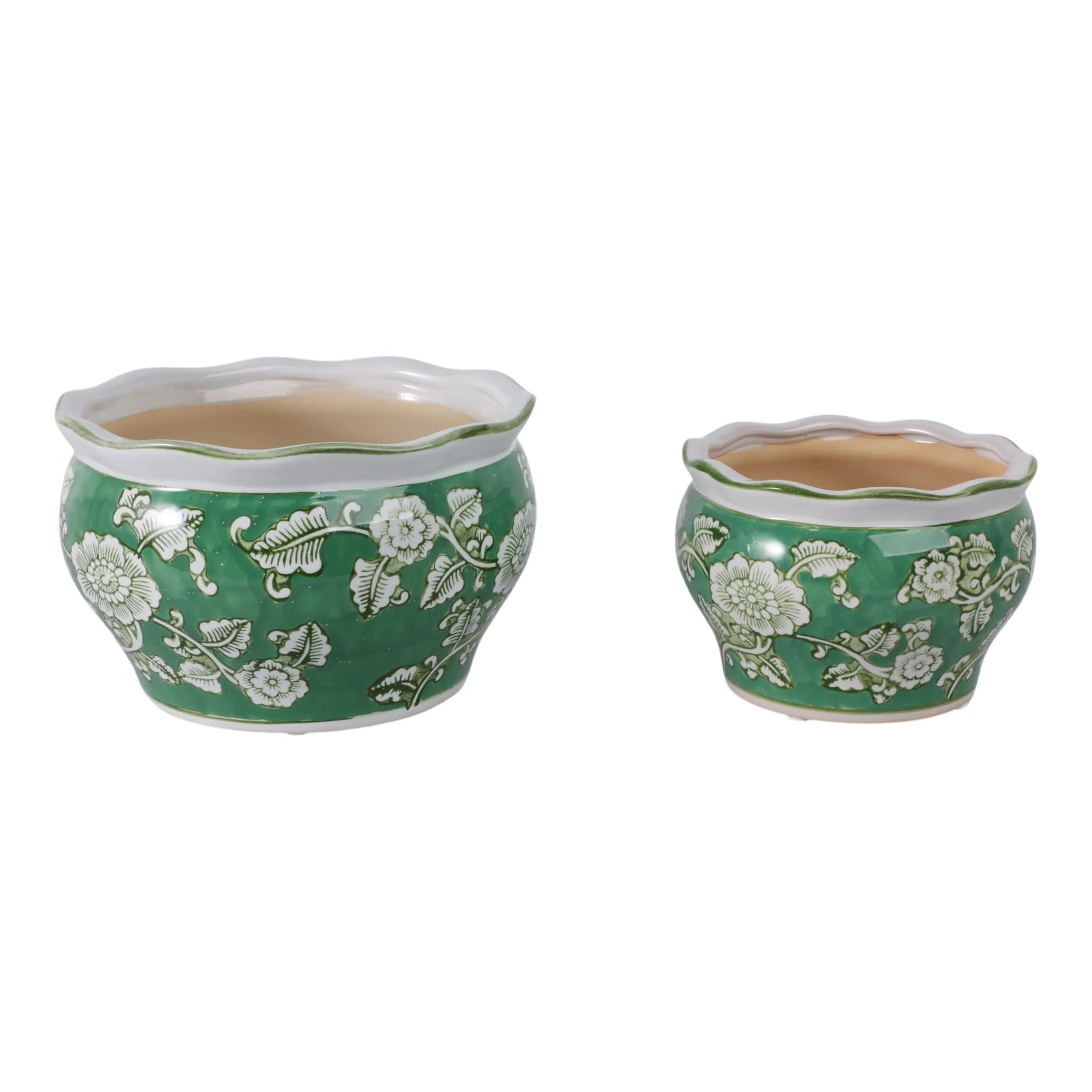 S/2 6/8" Floral Chinoiserie Planters, Green - Image 2