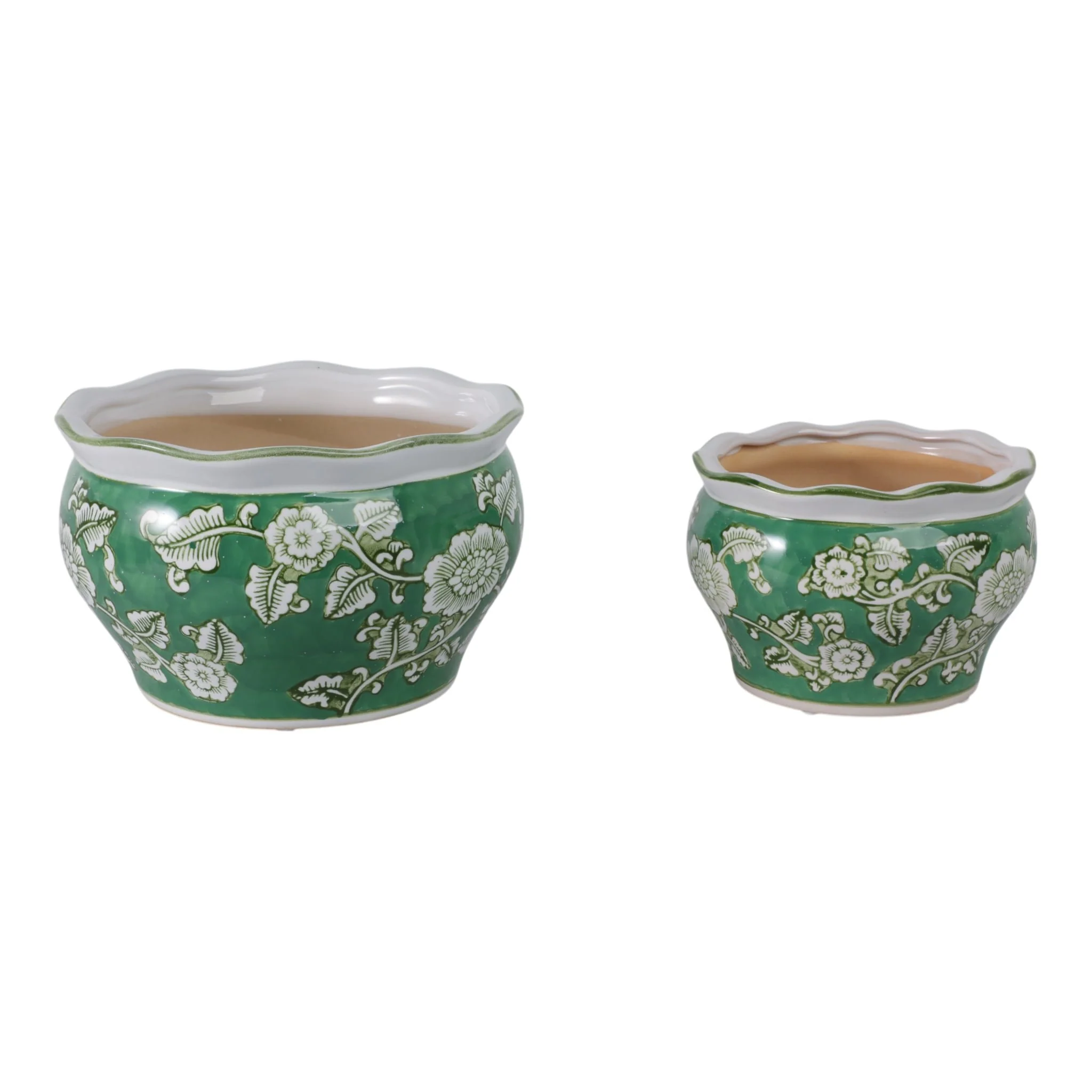 S/2 6/8" Floral Chinoiserie Planters, Green - Image 3