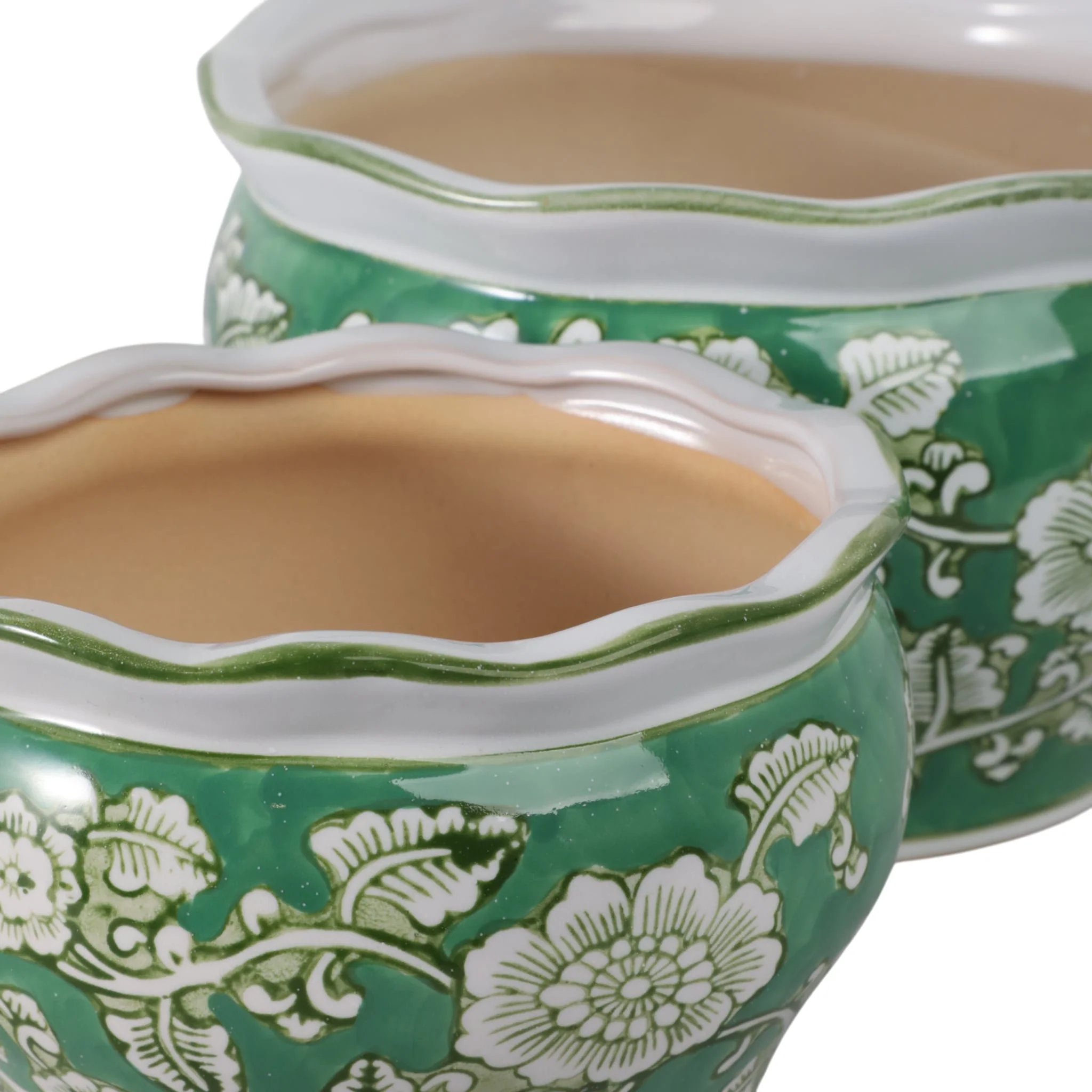 S/2 6/8" Floral Chinoiserie Planters, Green - Image 5