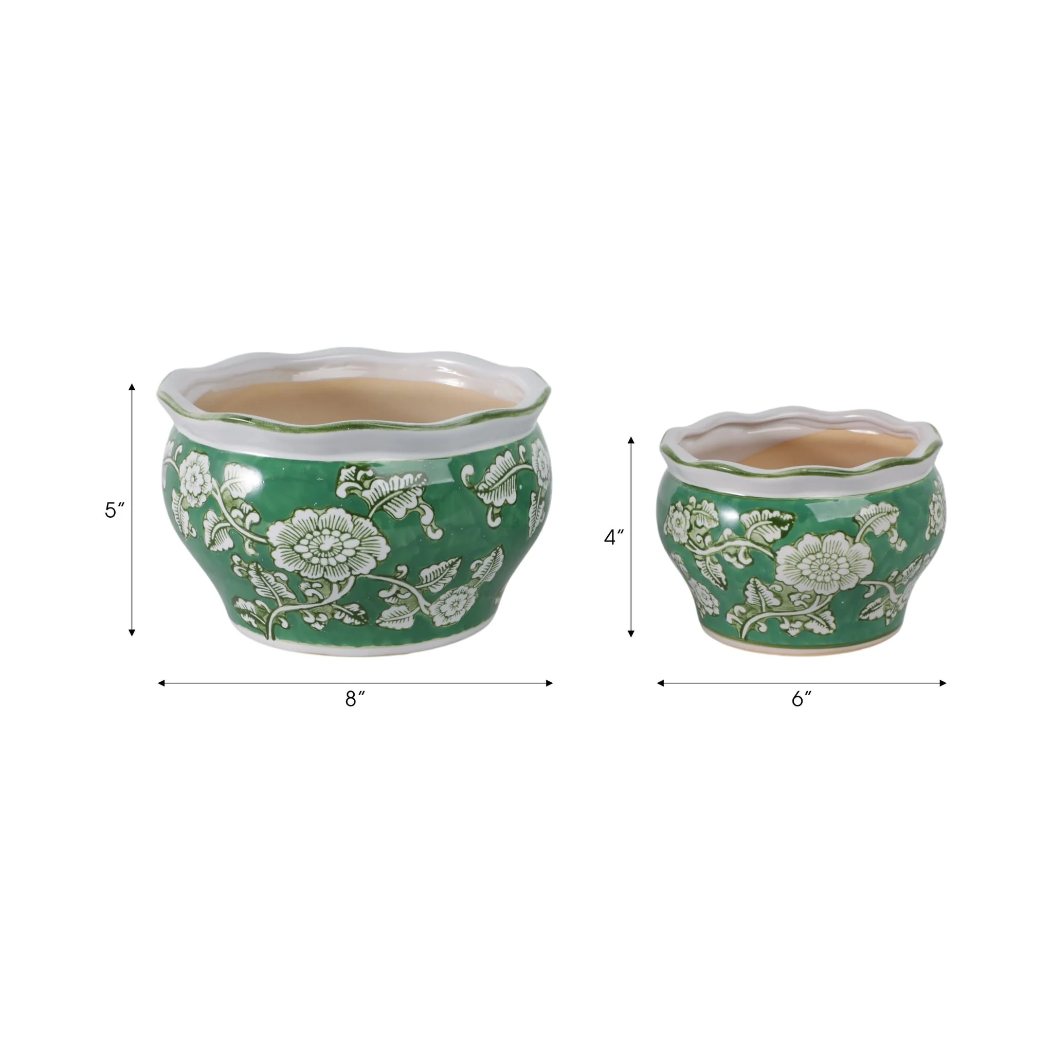 S/2 6/8" Floral Chinoiserie Planters, Green - Image 7