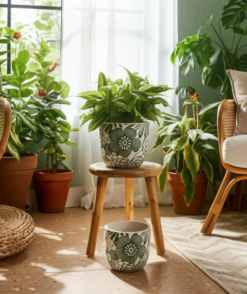 S/2 6/8" Flower Power Planters, White/ Green - Image 10