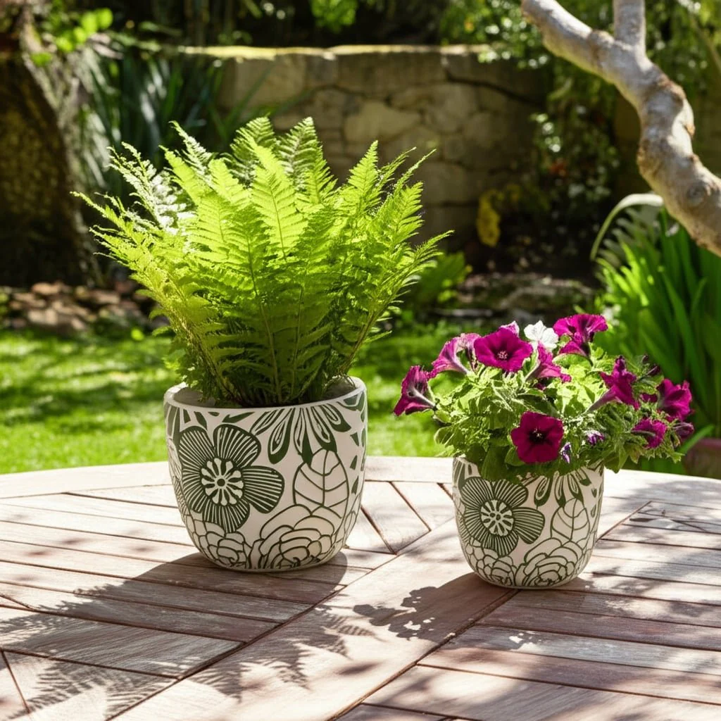 S/2 6/8" Flower Power Planters, White/ Green - Image 12