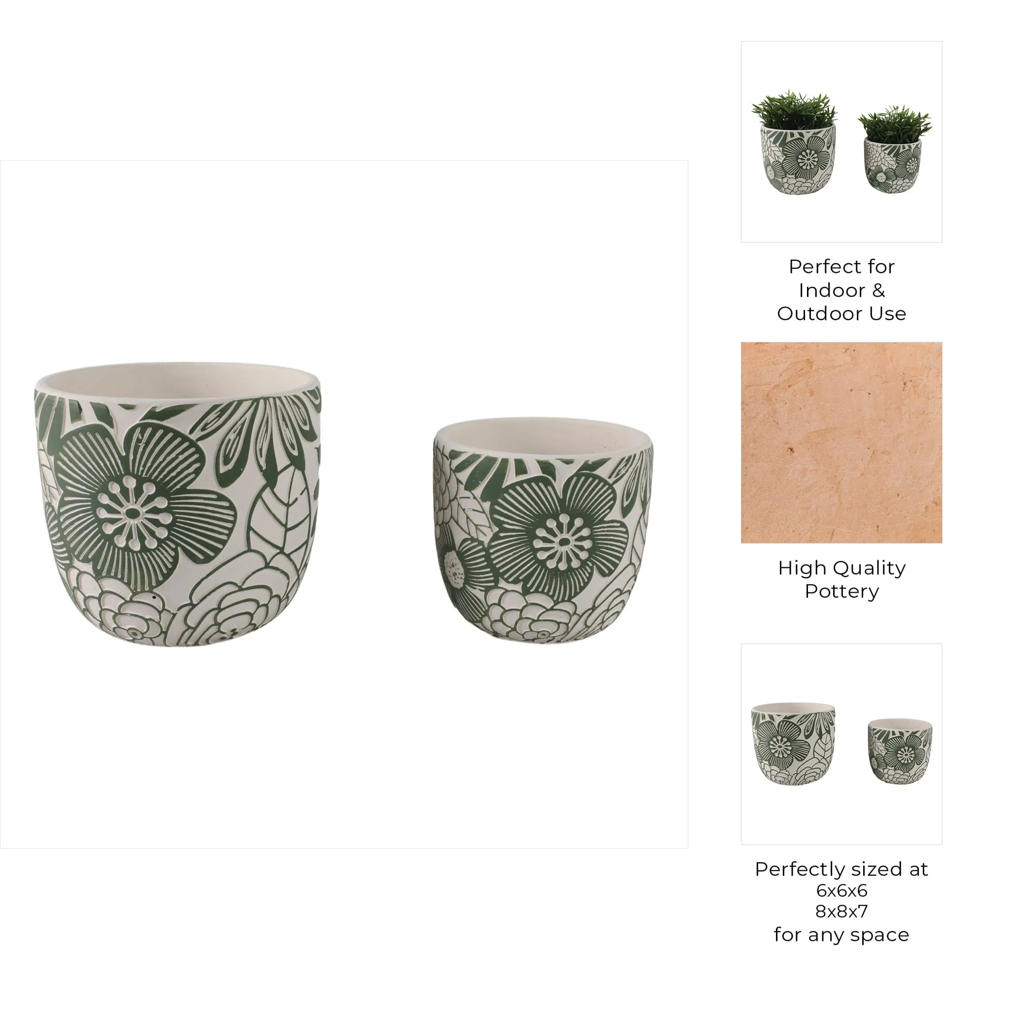 S/2 6/8" Flower Power Planters, White/ Green - Image 9