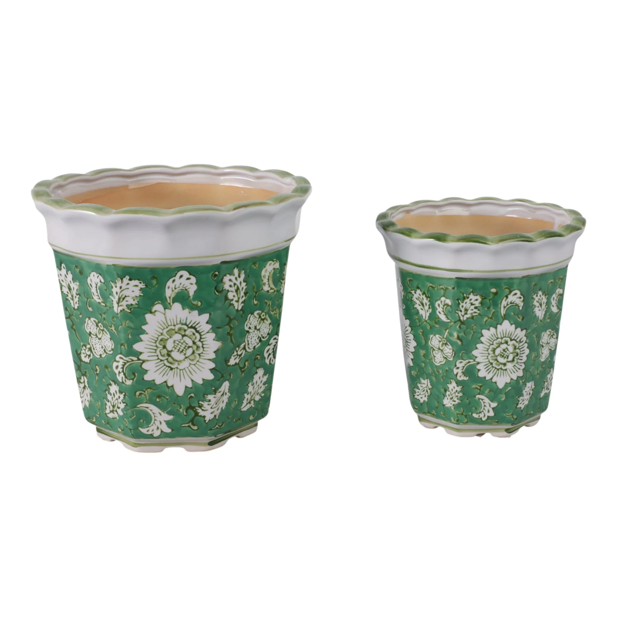 S/2 6/8" Flower & Vine Chinoiserie Planters, Green - Image 3
