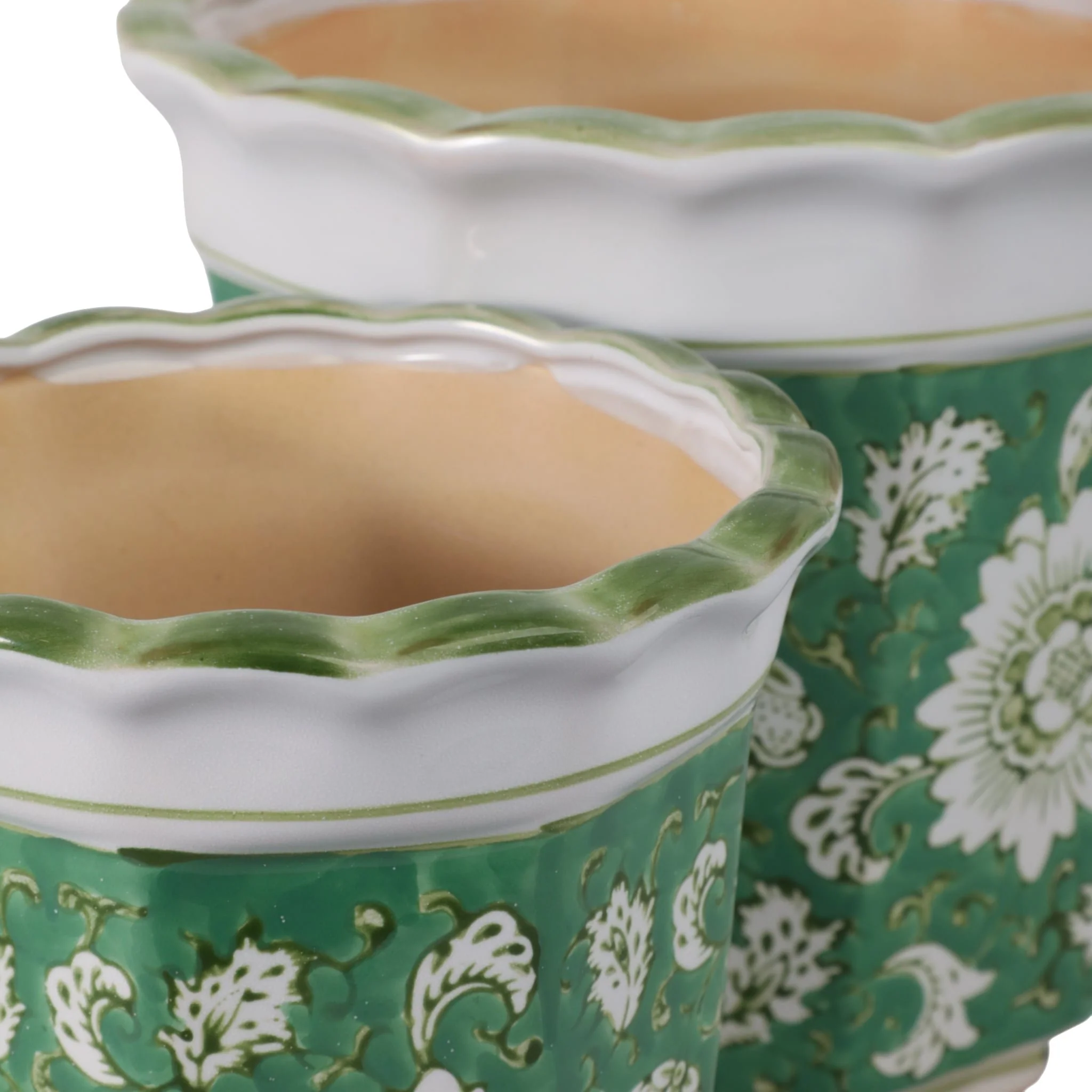 S/2 6/8" Flower & Vine Chinoiserie Planters, Green - Image 5