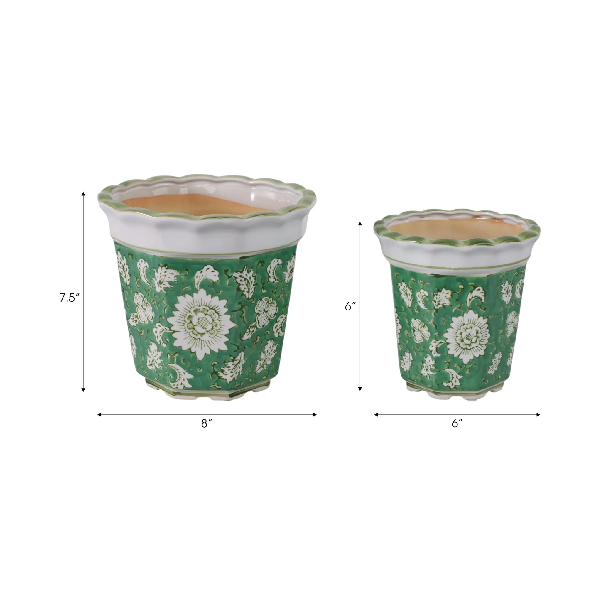 S/2 6/8" Flower & Vine Chinoiserie Planters, Green - Image 8