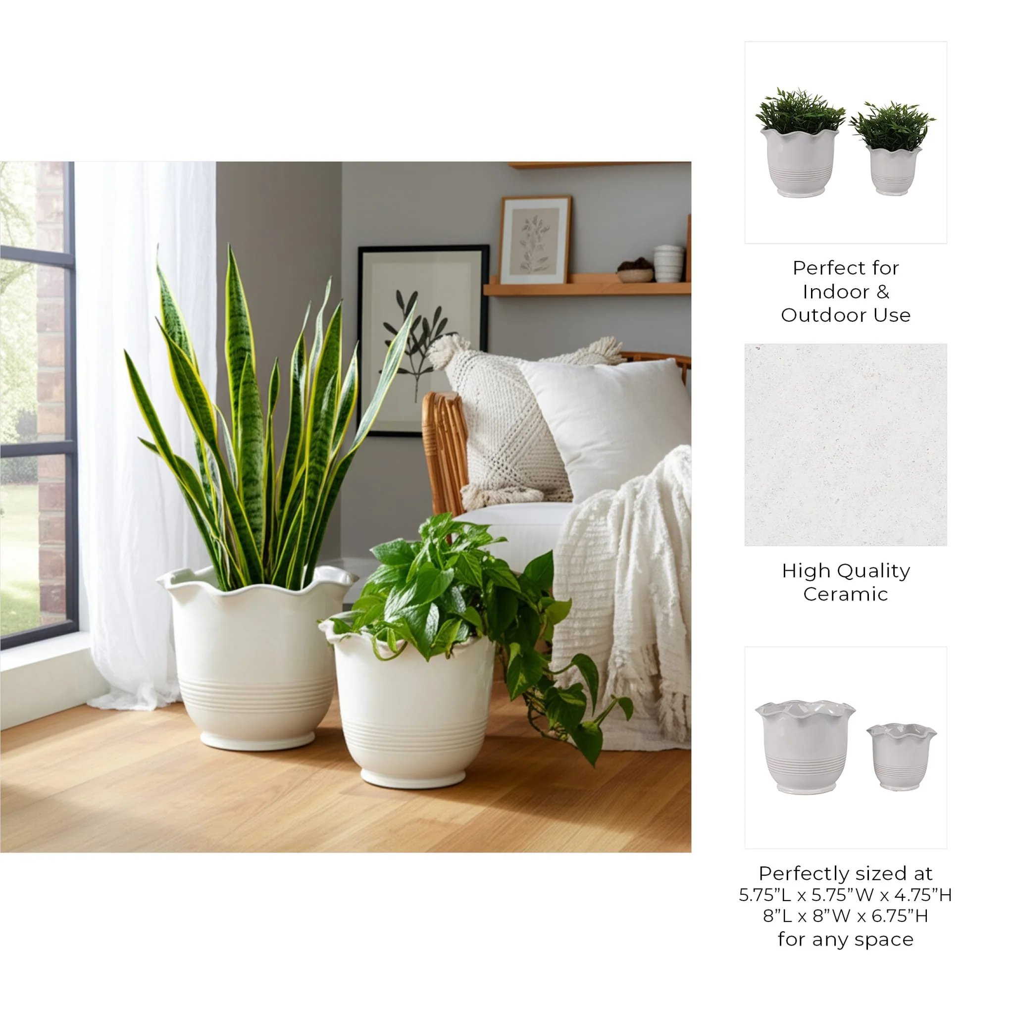 S/2 6/8" Fluted Planters, Ivory - Image 10