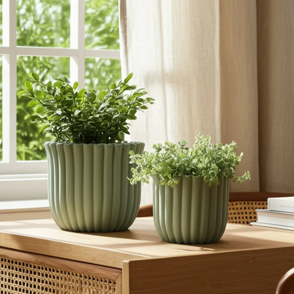 S/2 6/8" Fluted Planters, Sage Green - Image 11