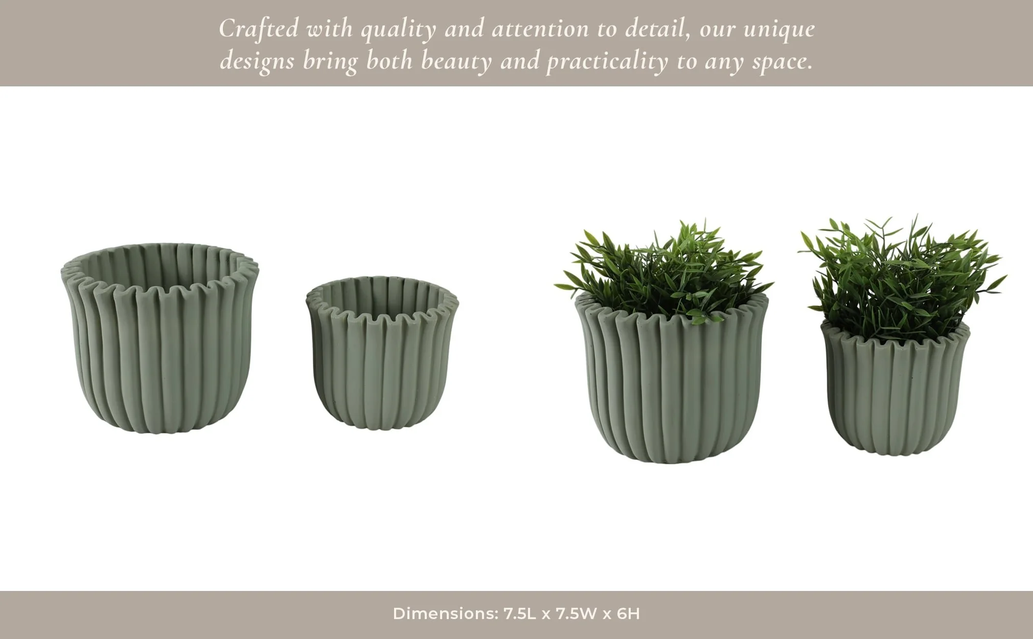 S/2 6/8" Fluted Planters, Sage Green - Image 13