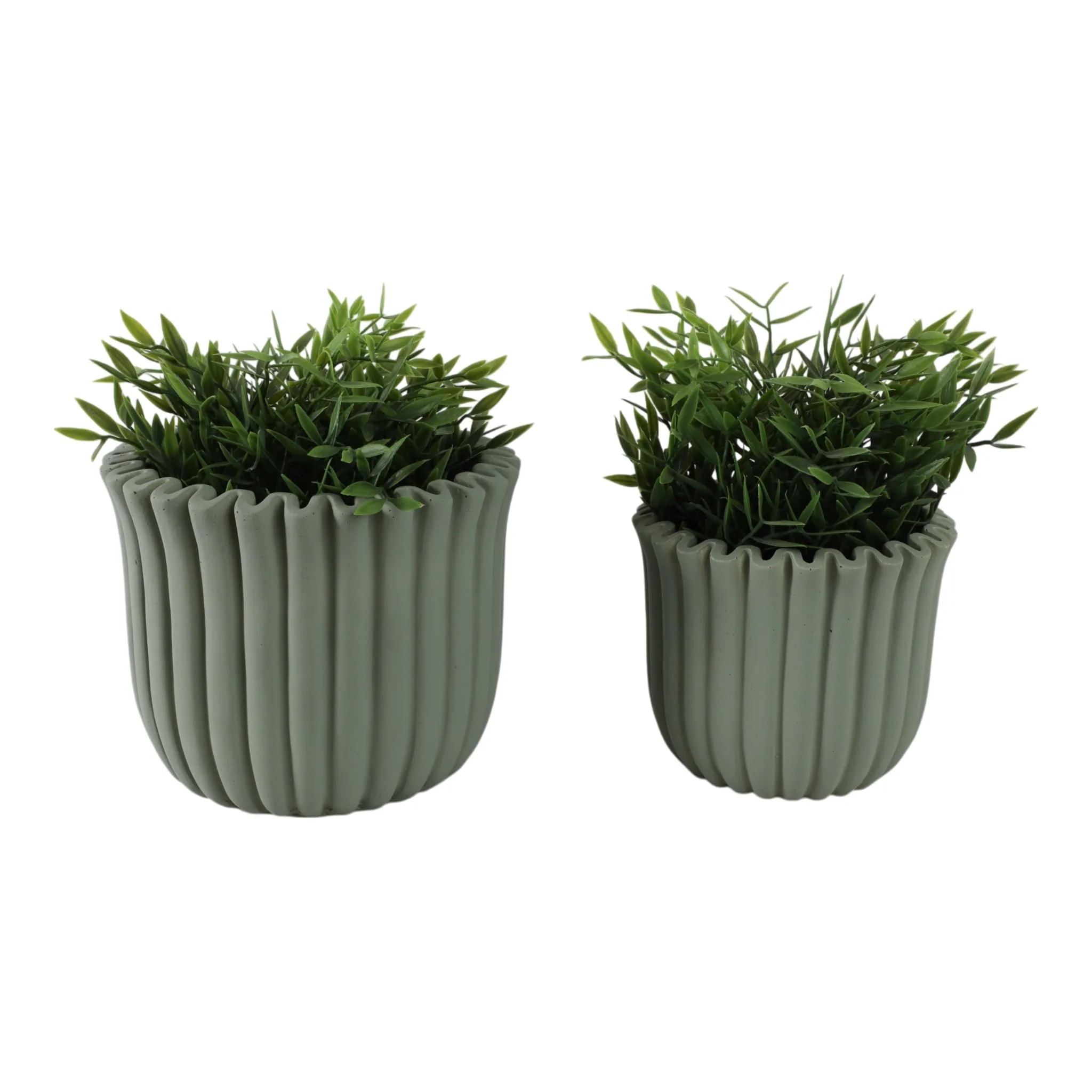 S/2 6/8" Fluted Planters, Sage Green - Image 2